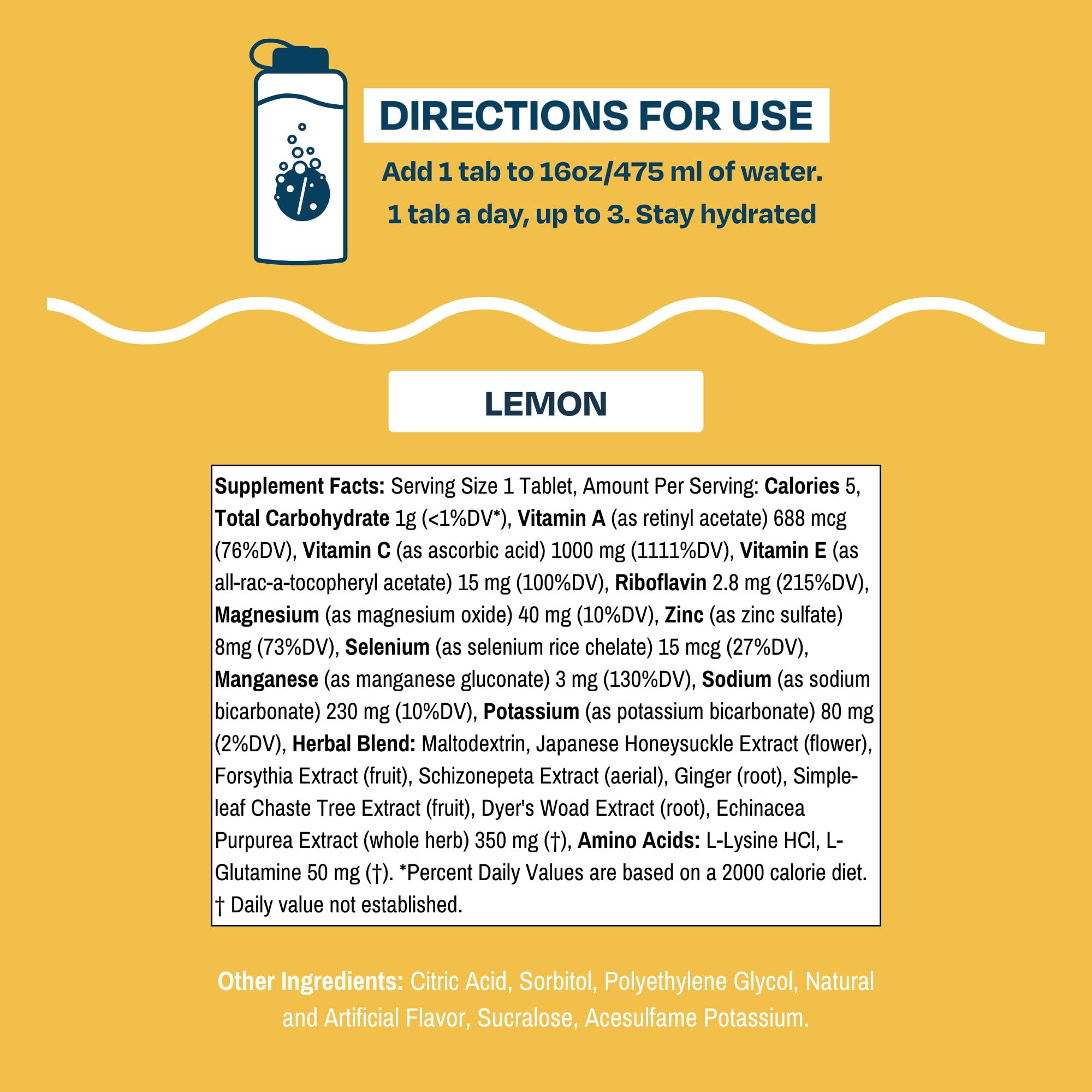 Drinklits Drinklits Lemon Daily Immune Support Tablets | 0g Sugar - Vitamin C - Electrolytes - Botanical Blend | Single Tube (10 Tablets/Servings)