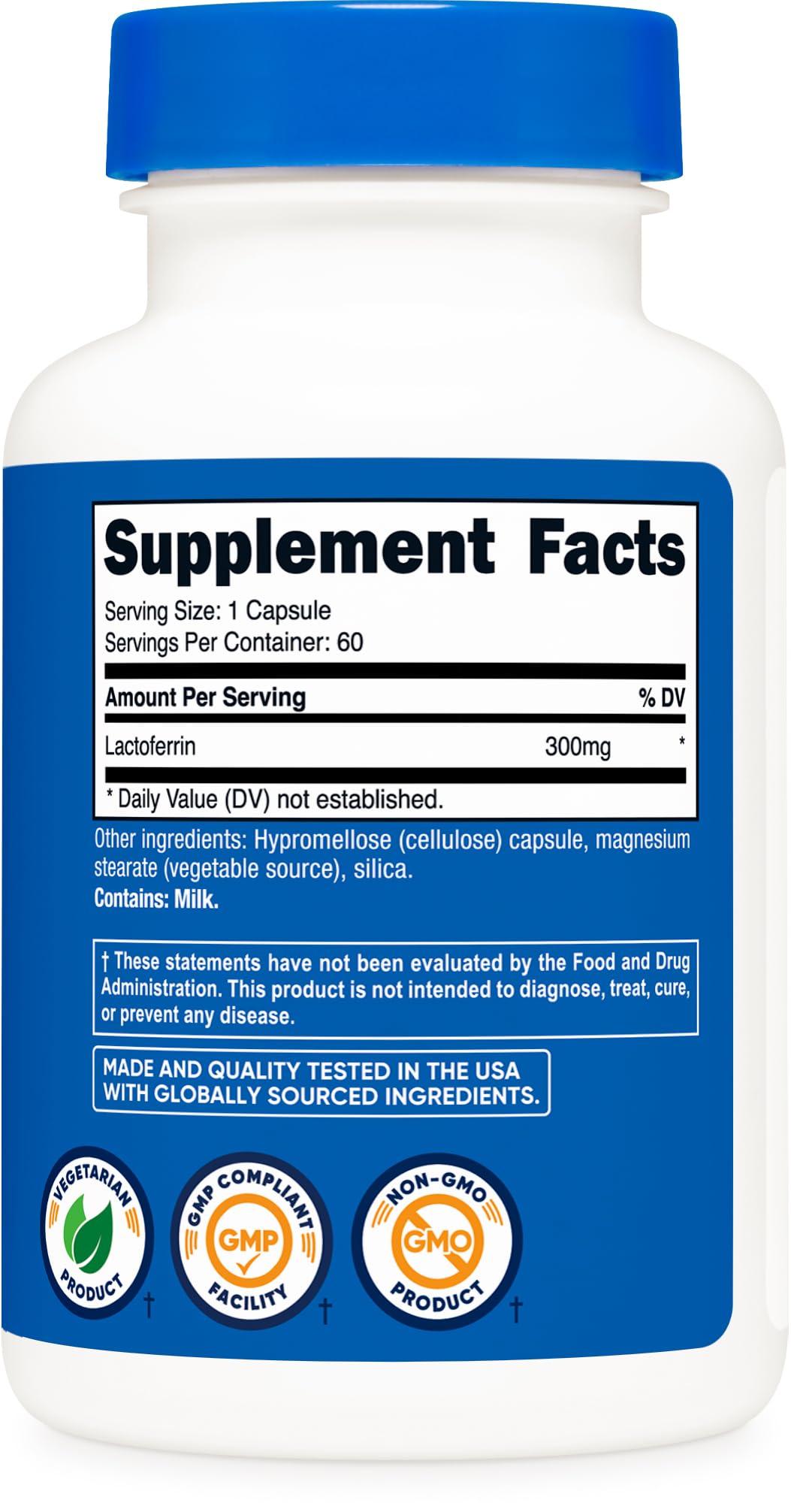 Nutricost Nutricost Lactoferrin Capsules (60 Capsules, 300mg) Third-Party Tested, Gluten-Free, Vegetarian, GMP Compliant, Non-GMO Product - 60 Servings