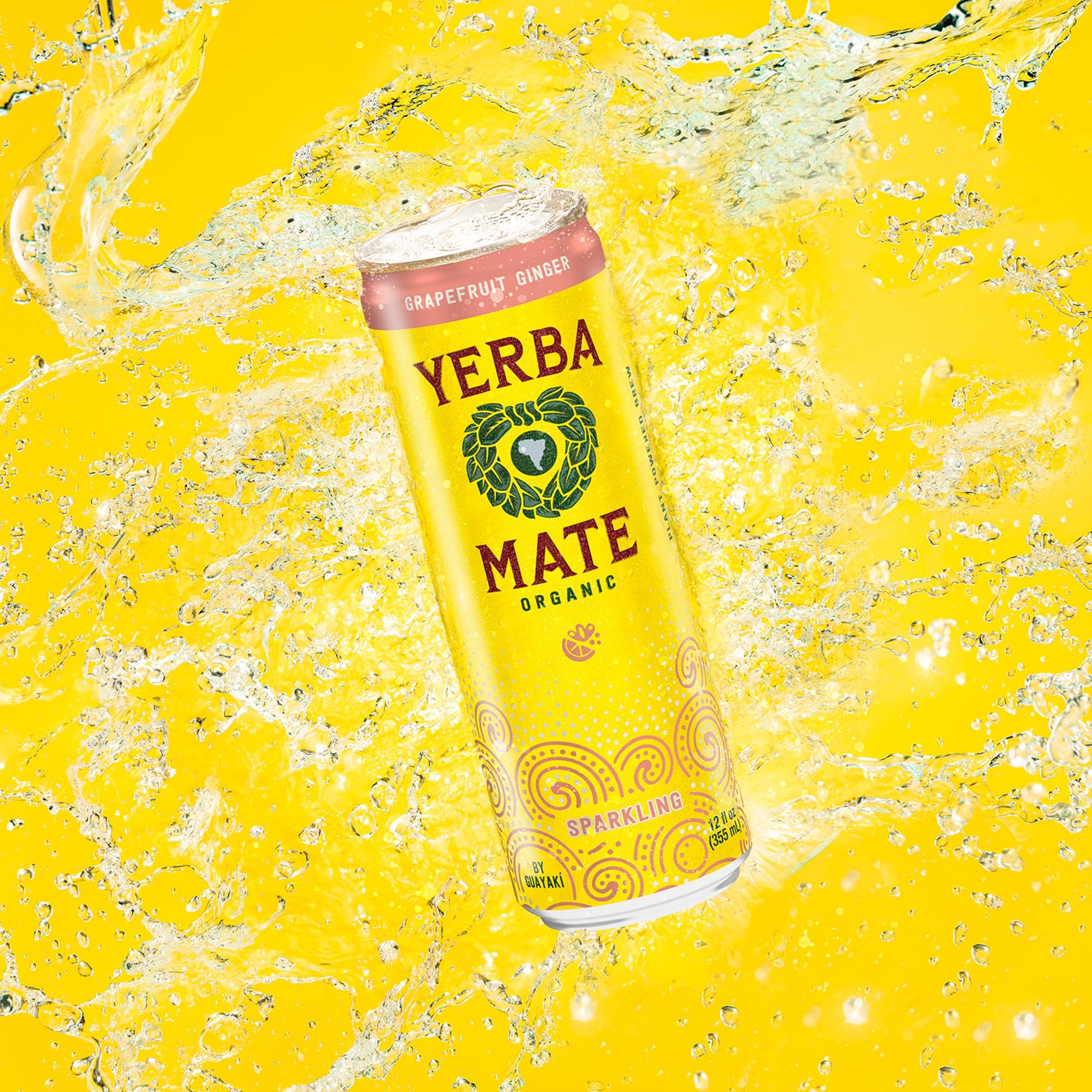 Guayaki Guayak Yerba Mate, Organic Sparkling Energy Drink Alternative, Grapefruit Ginger, 80mg Natural Plant Based Caffeine, Smooth Energy & Focus, Carbonated, 15.5 Oz (Pack of 12) (Packaging May Vary)