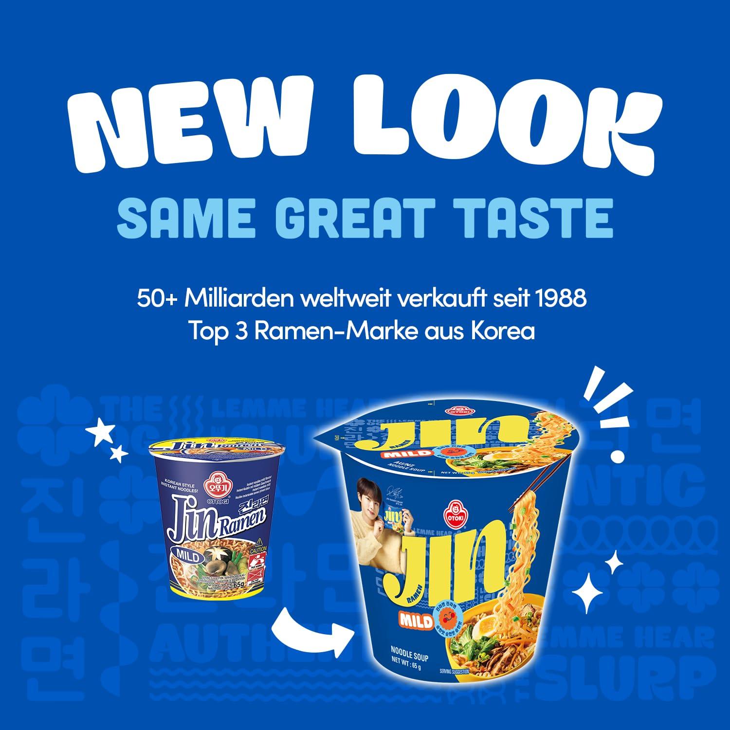 Ottogi [OTTOGI] Jin Ramen Mild, KOREAN STYLE INSTANT CUP NOODLE, Best Tasting Soup and noodles, Traditional Instant ramen noodles (65g) - 6 Pack