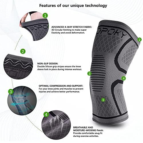 WOPOKY WOPOKY Knee Braces for Knee Pain, Compression Knee Sleeves Support for Weightlifting Running Squatting Basketball Working out, Knee Pain Relief for Meniscus Tear Arthritis (2 Pack)
