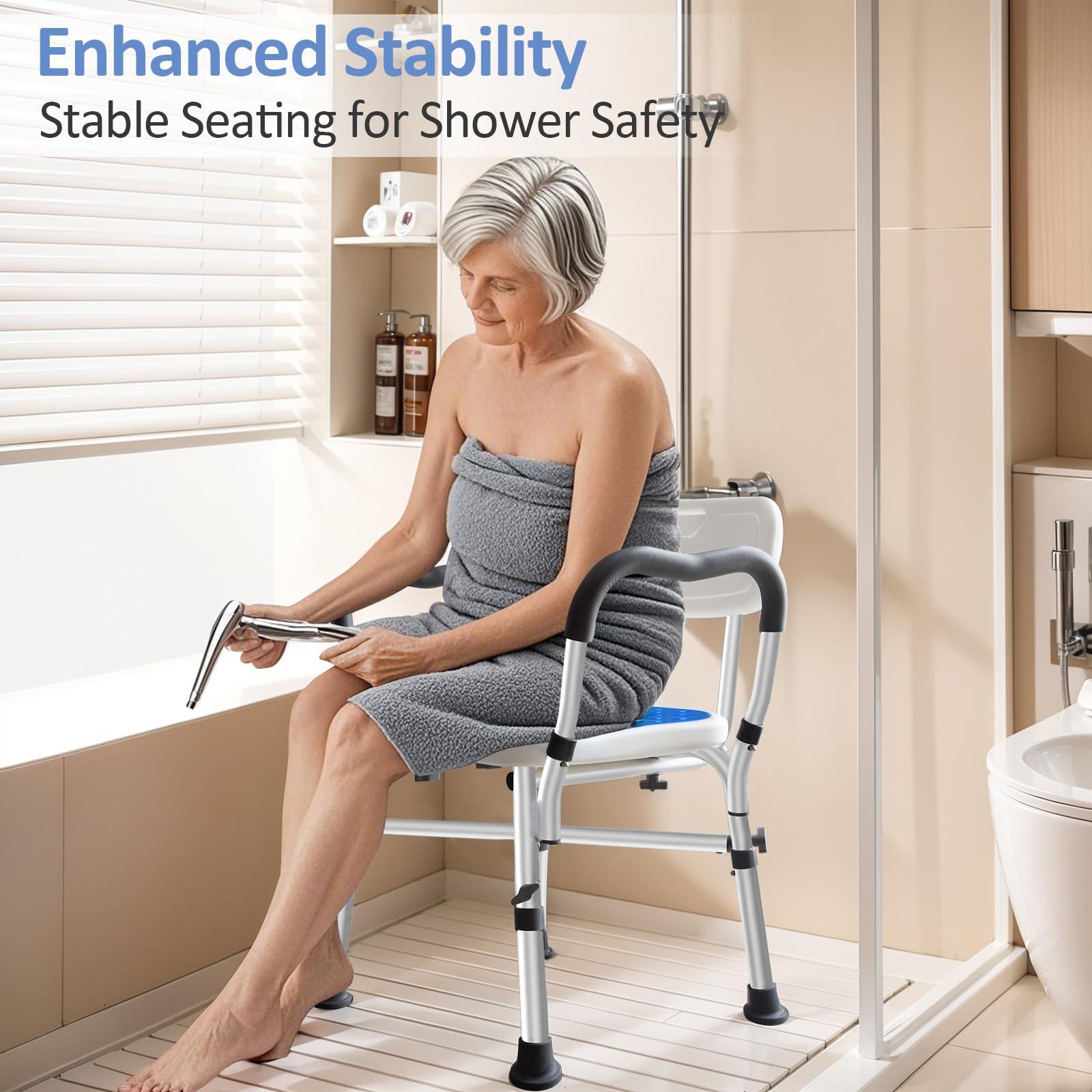 KingPavonini KingPavonini Shower Chair for Inside Shower, 550LBs Heavy Duty Bath Chair with Arms, Medical Shower Seat, Bath Stool Safety Shower Bench with Reinforced Crossing Bar for Elderly, Adults, Disabled
