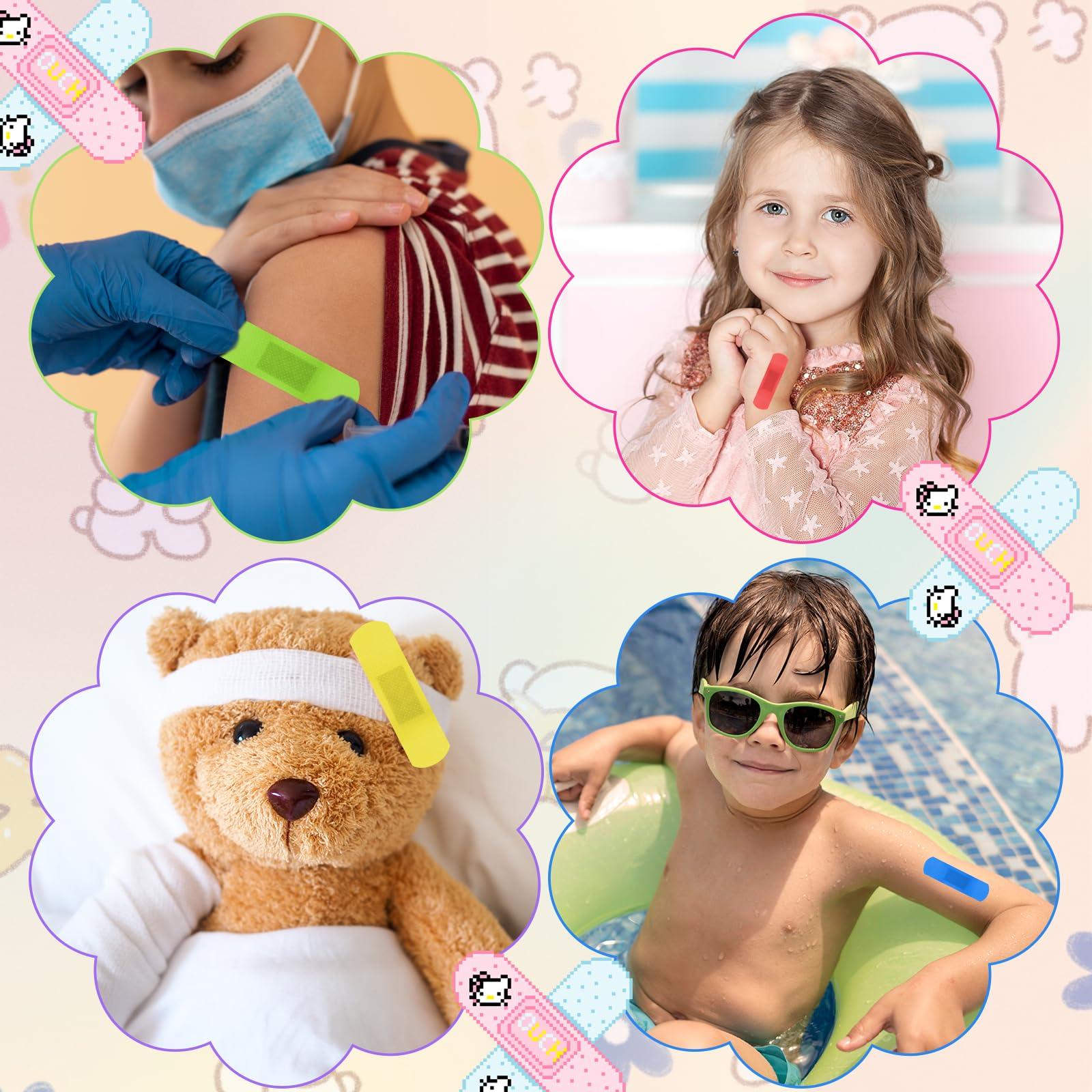 Abeillo 120Pcs Cute Colored Bandages Waterproof, Adhesive Flexible Fabric Kids Bandages Breathable for Scrapes Wound Care and First Aid, Band Aids for Your Kids Home School