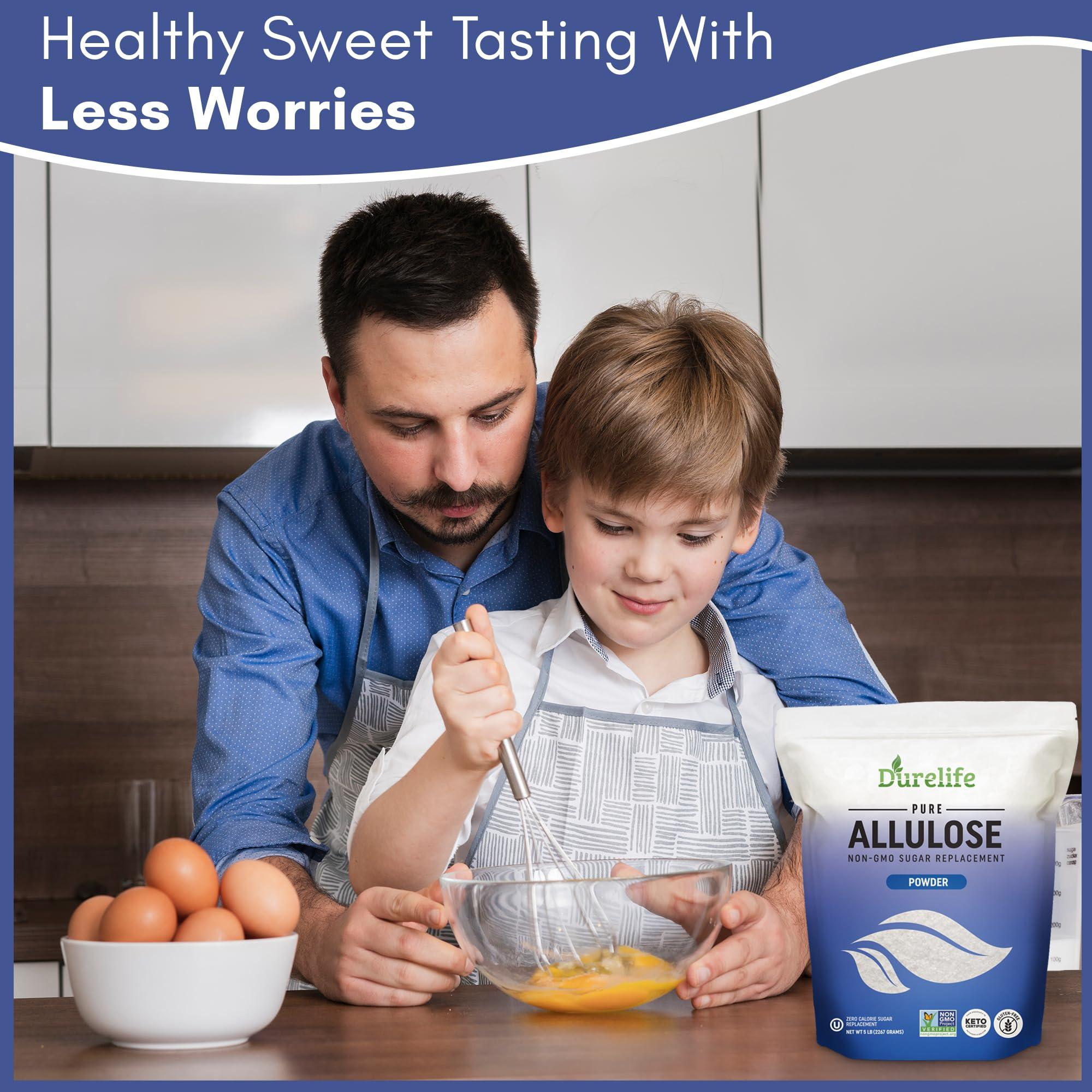 DureLife Durelife Allulose sweetener, 5 lb 100% Pure No Erythritol powdered Sugar Substitute, NON-GMO Project Verified, Keto Certified, OU kosher, No Fillers, Zero Calories sugar alternative 5 Lbs