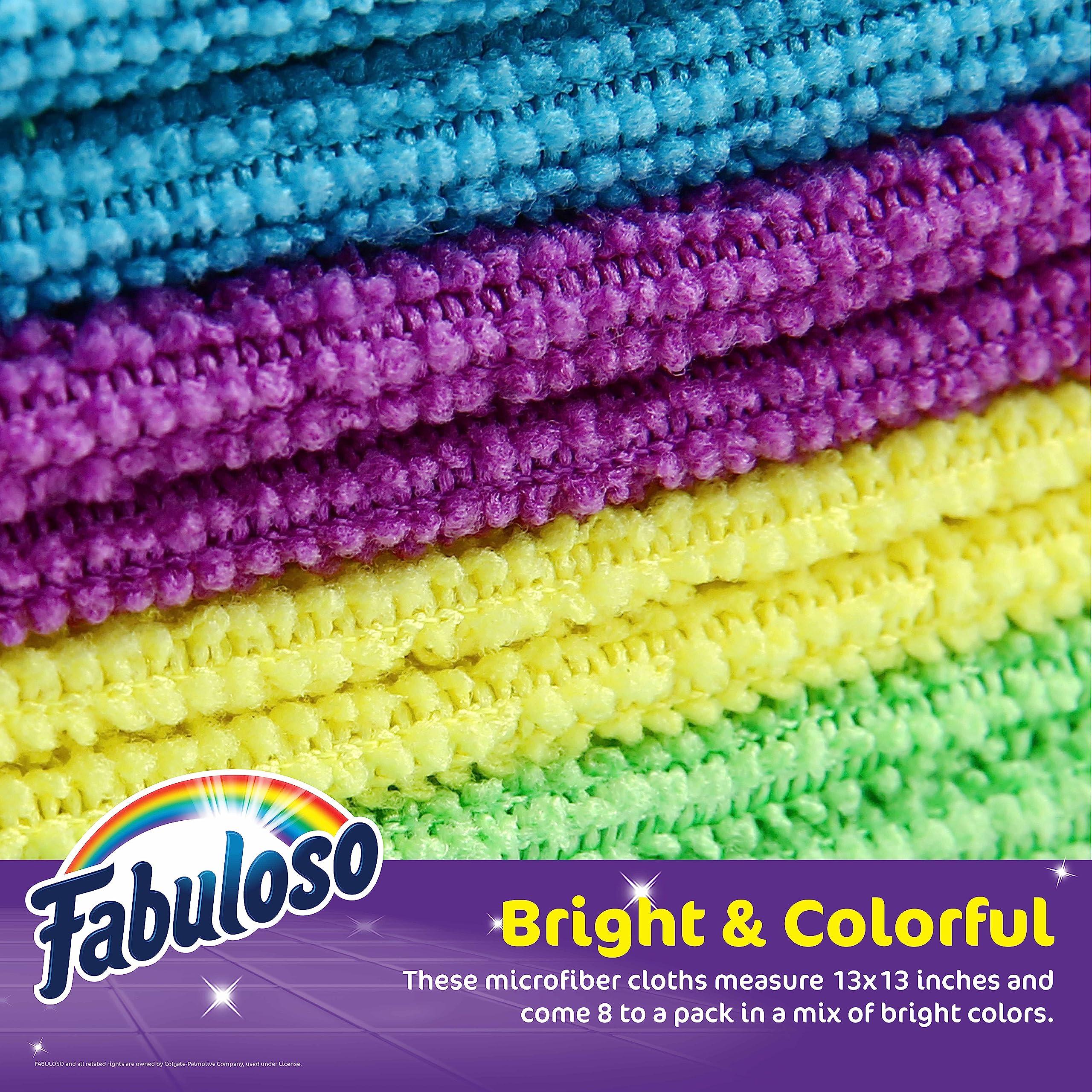 Fabuloso Fabuloso Microfiber Cleaning Cloths - Rainbow Colors - Lint-Free Microfiber Cloths for House, Kitchen, and Car - Reusable, Washable, Absorbent Towels for Glass, Windows & Wood Furniture - 1 Pack, 8 Ct