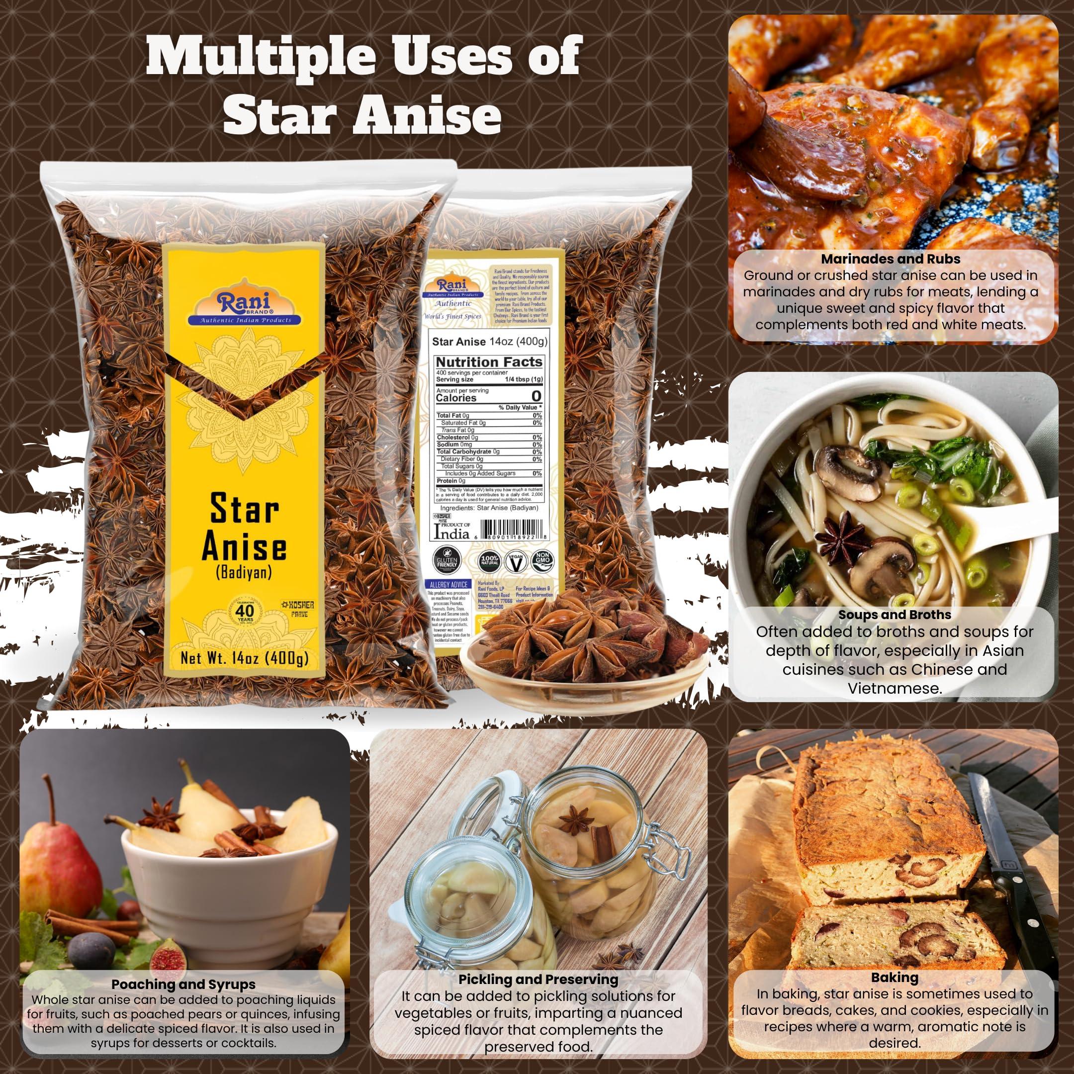 Rani Brand Authentic Indian Products Rani Star Anise Seeds, Whole Pods (Badian Khatai) Spice 14oz (400g) ~ All Natural | Gluten Friendly | NON-GMO | Kosher | Vegan | Indian Origin