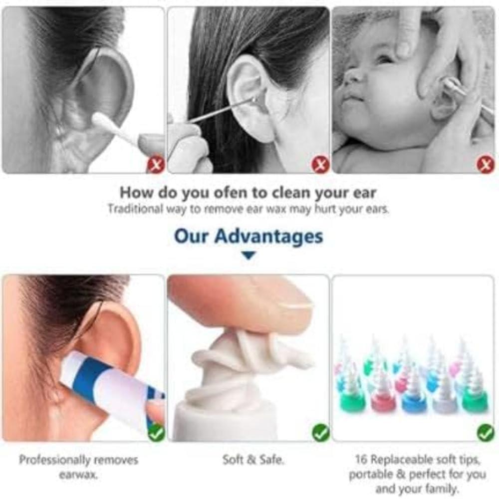 Generic Generic Ear cleaner,Q grip suction cup ear cleaner,spiral Q twist wax,ear wax removal kit,with 16 washable replacement silicone earplugs,suitable for home use. (Blue), Small