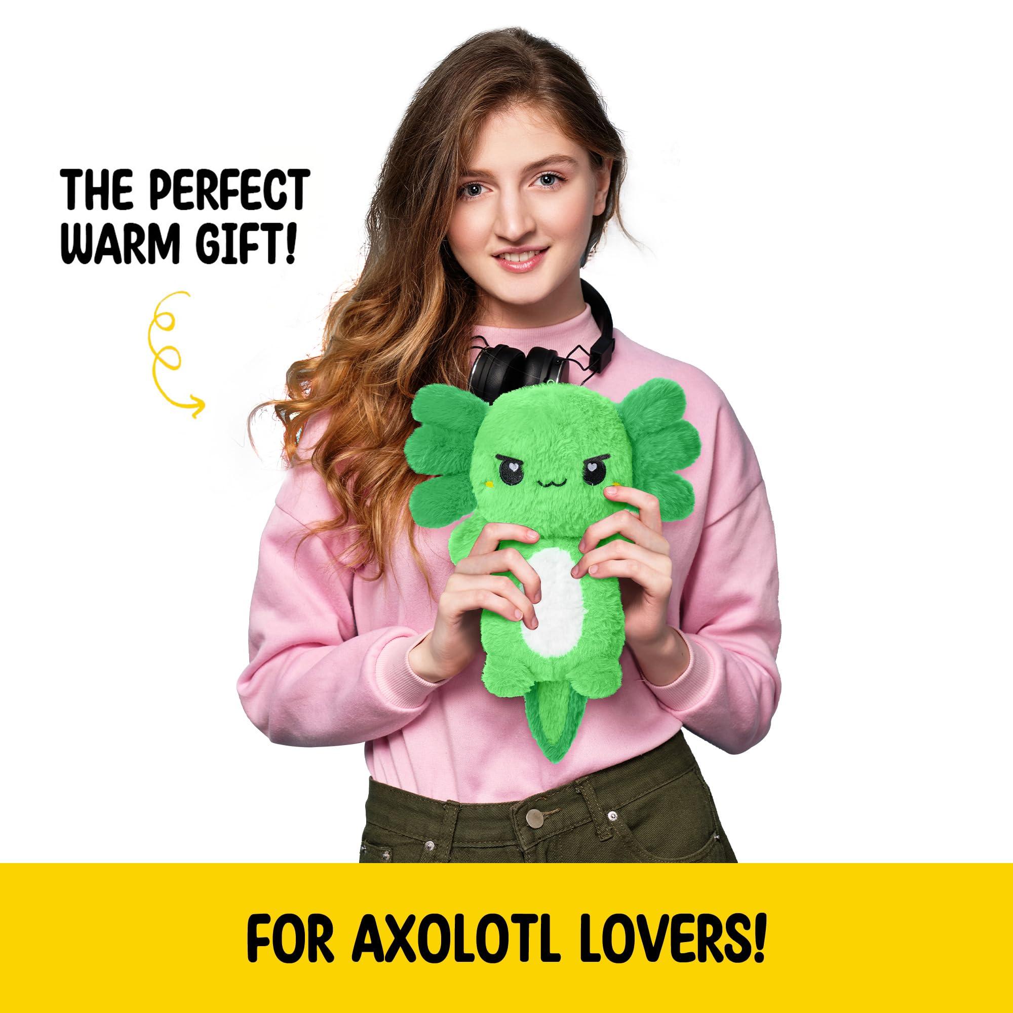 Happy Fuel Green Axolotl Microwavable 1.5 lbs Unscented Heating Pad for Women and Kids- Cute Soft Cozy Pillow Plush Heatable Warm Stuffed Animals - Kawaii Hot and Cold Plushie - Axolotl Gifts for Girls and Boys