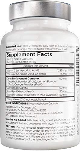 Amen Amen Vitamin C+ Supplement with Zinc, Bioflavonoids, Quercetin, Rose Hips, Elderberry – Vegan, Non-GMO – 2 Months Supply - 120 Capsules