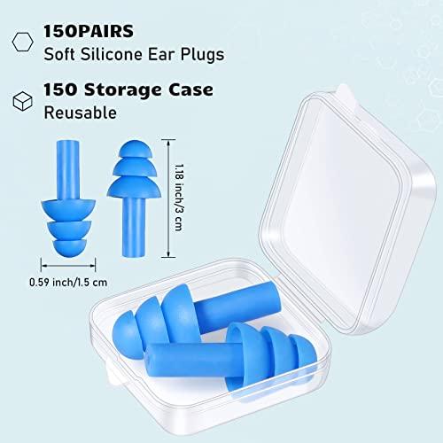 Tondiamo 150 Pairs Silicone Ear Plugs Bulk Individually Wrapped Noise Cancelling Earplugs for Sleeping Reusable Noise Reduction Earplugs Colorful Soft Ear Plugs with Carry Case for Swimming Snoring