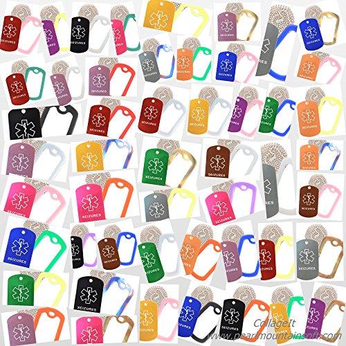 Goods For Giving Custom 2 Pack - Seizures Medical Alert ID Necklaces with Blue Custom Tags, Clear Silencers, and 30'' USA Chains