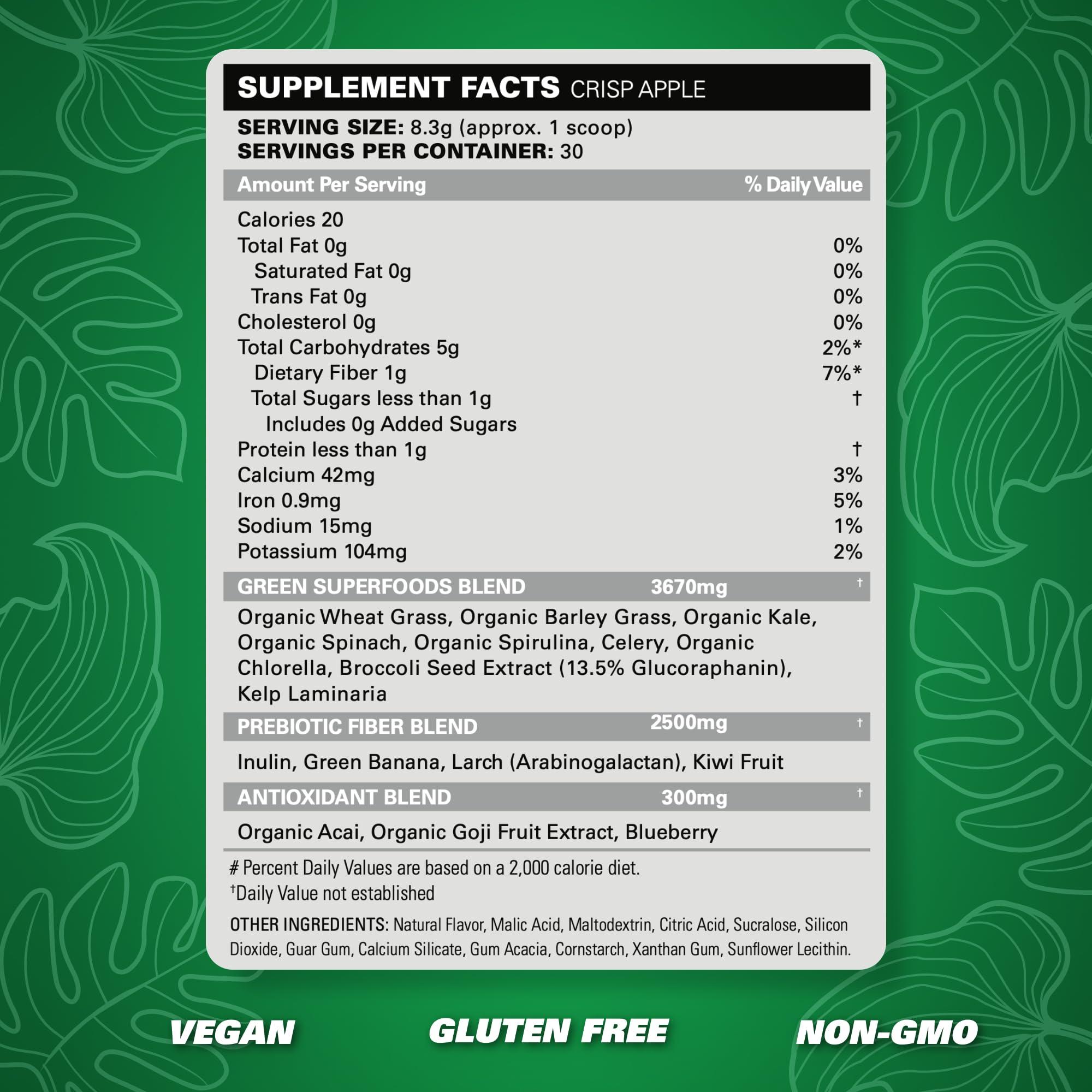 EHP Labs EHP Labs OxyGreens Super Greens Powder - Spirulina & Chlorella Superfood, Green Juice Powder & Greens Supplements with Prebiotic Fibre, Antioxidants & Immunity Support, 30 Serves (Crisp Apple)