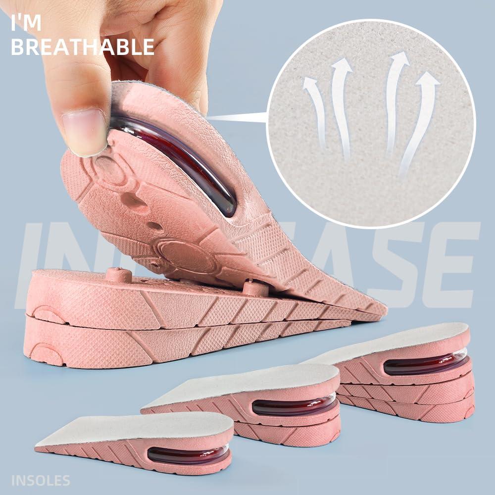 XINIFOOT Height Increase Insole 3-Layer Air Cushion Heel Insert Lift Shoes Insole for Men and Women Invisible Elevator Adjustable Insoles (Half Pad, Pink)