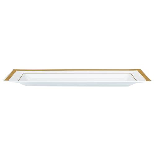 Restaurantware Restaurantware Moderna 7.5 x 5.3 Inch Premium Disposable Plates 10 Rectangular Plastic Plates For Parties - Gold-Rimmed Durable White Plastic Dinner Plates For Warm And Cold Foods