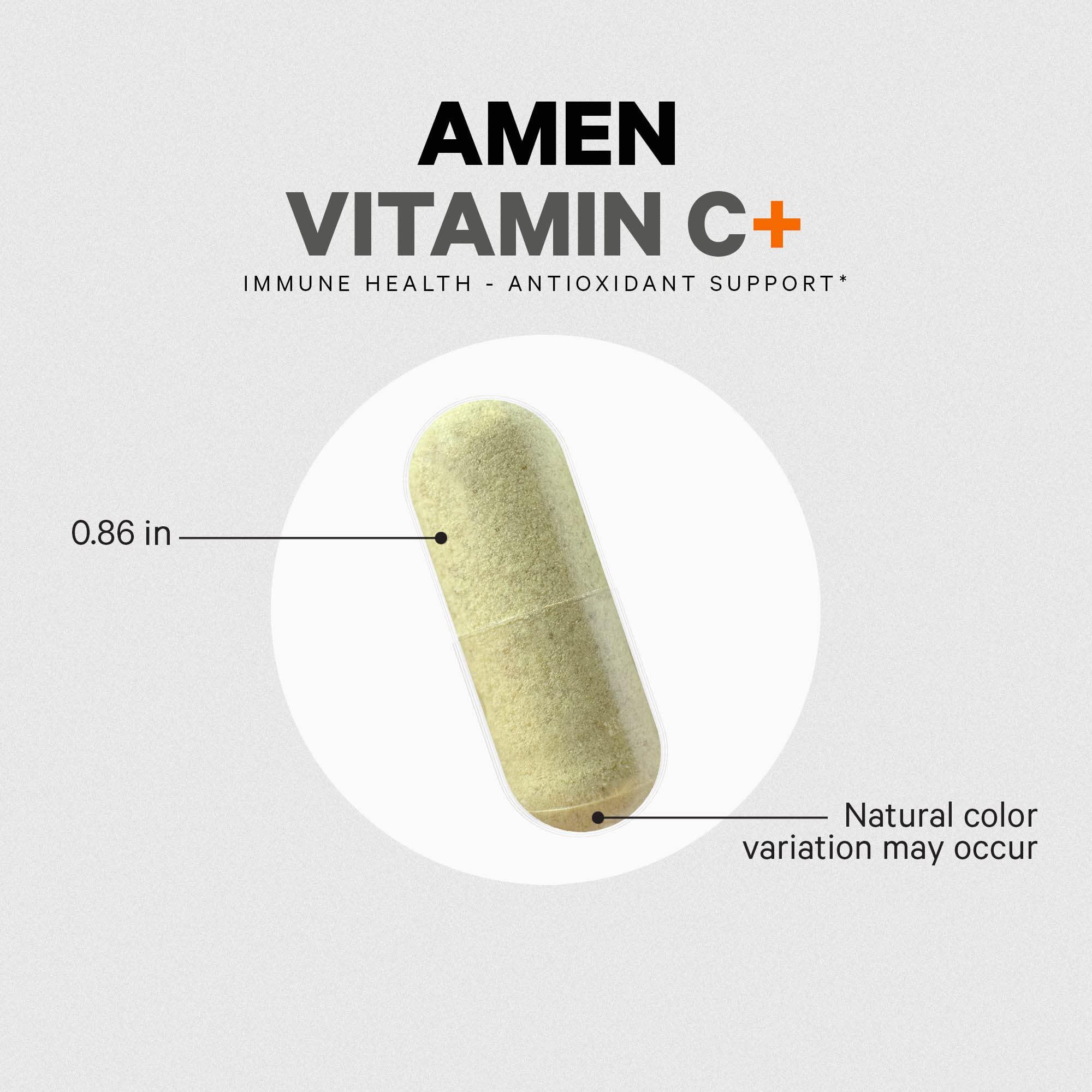 Amen Amen Vitamin C+ Supplement with Zinc, Bioflavonoids, Quercetin, Rose Hips, Elderberry – Vegan, Non-GMO – 2 Months Supply - 120 Capsules