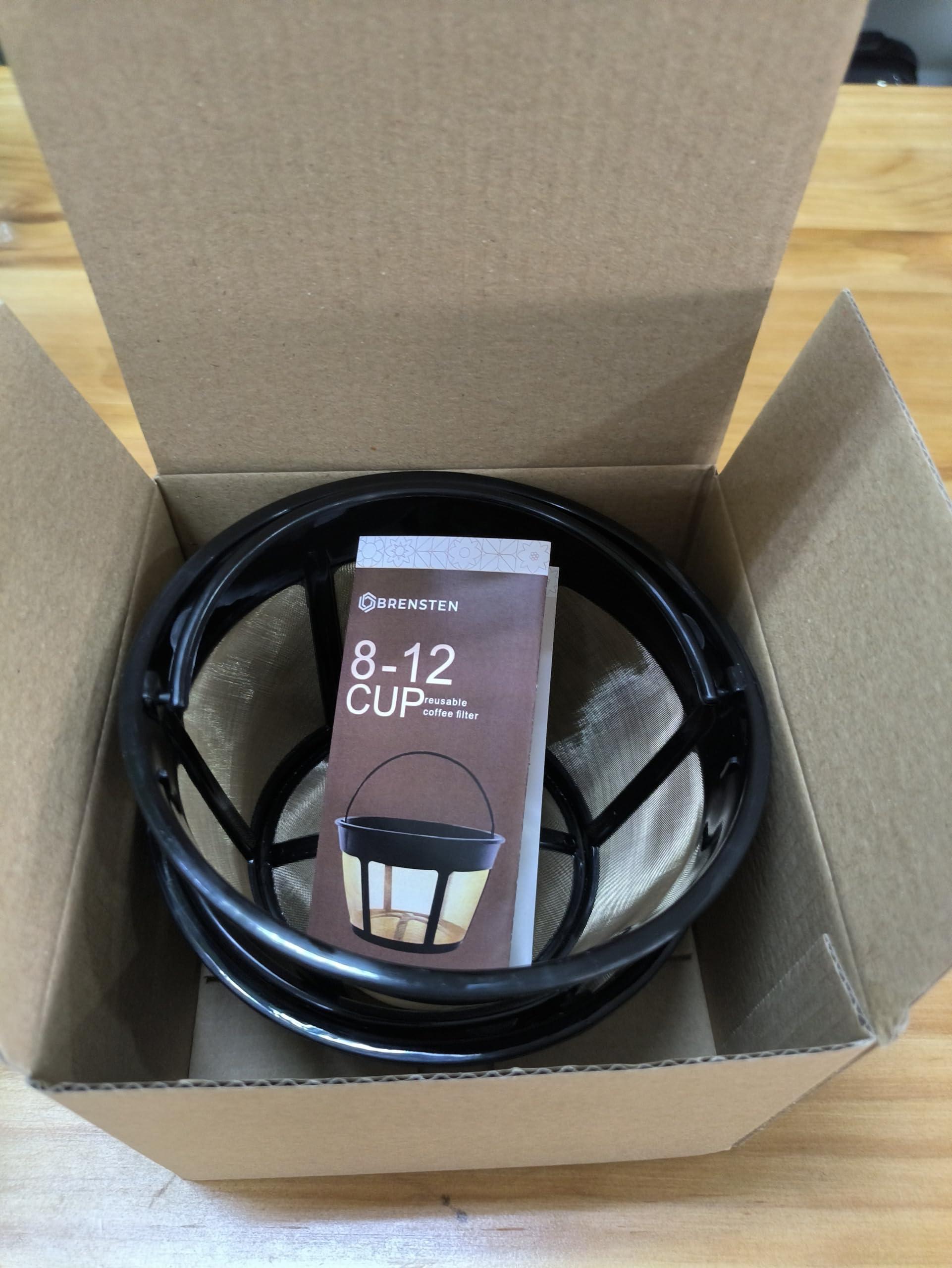 BRENSTEN 8-12 Cup Reusable Filter Basket With Mesh Bottom Fits MrCoffee Coffee Maker and Brewer - Permanent Filter Replacement for Mr Coffee Gold Tone Basket-Style Filters 2-Pack