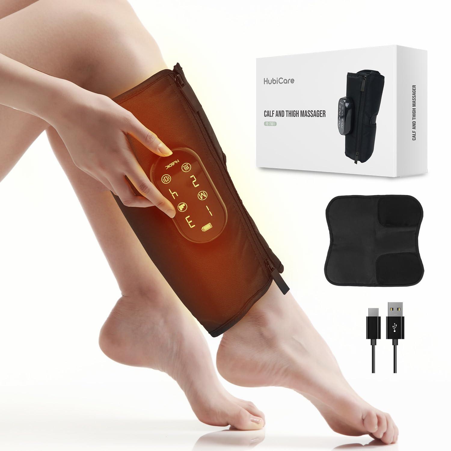 HuBDIC HubiCare Calf and Thigh Leg Massager, Leg Massager for Circulation and Pain Relief, Calf Air Compression Massager with Heat, Compression Massager with 4 Modes 3 Intensities (Single)