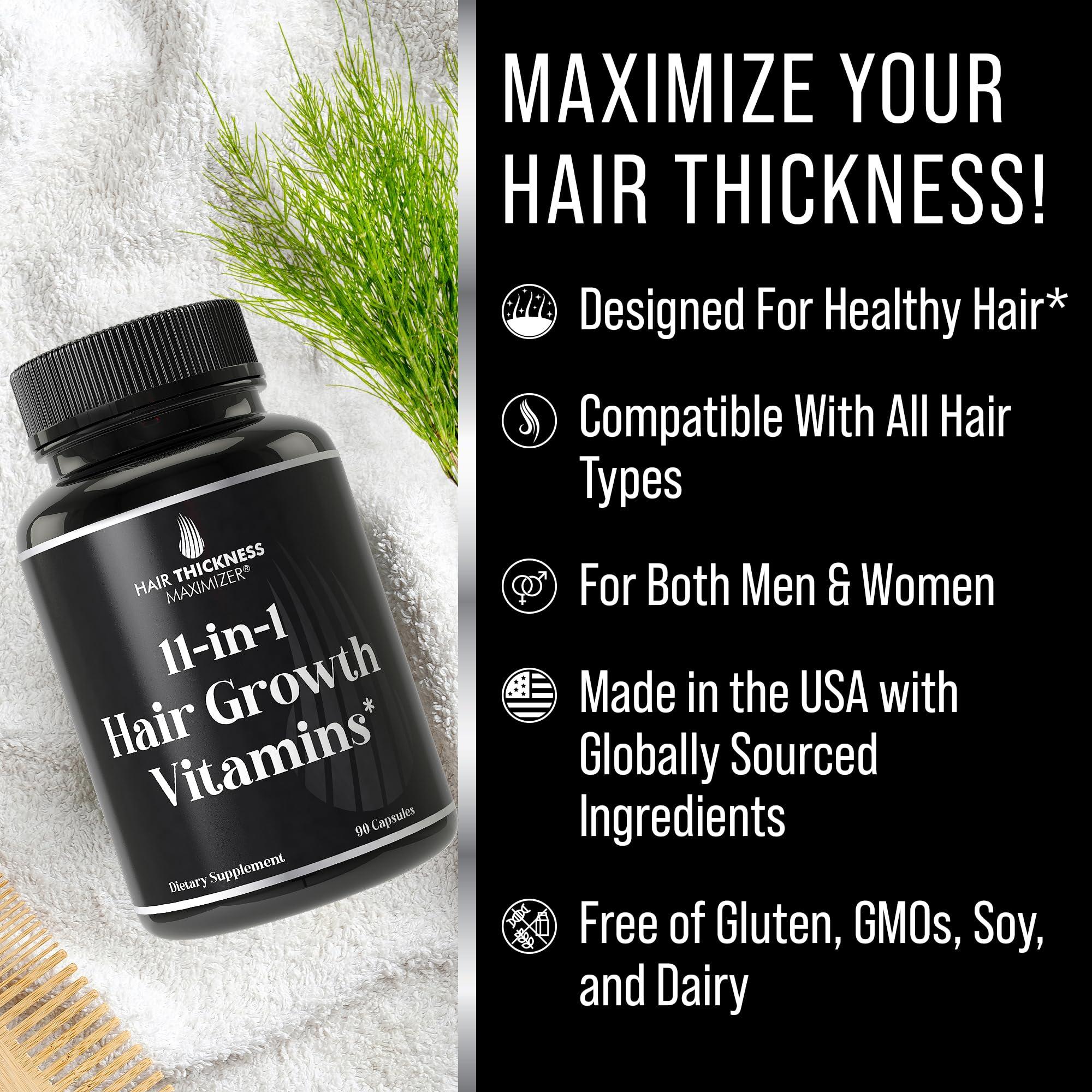 Hair Thickness Maximizer Hair Thickness Maximizer 11-in-1 Vegan Hair Growth Vitamins with Biotin 5000mcg Pumpkin Seed Saw Palmetto & Bamboo Extract Hair Strengthening Supplement - Hair Vitamins for Thicker Hair Growth