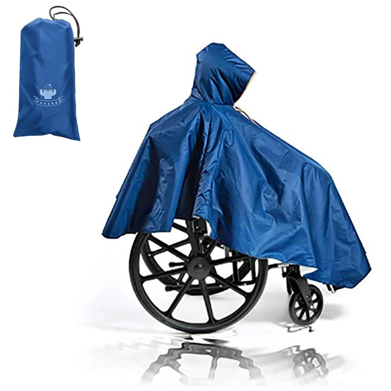Fonakei Fonakei Wheelchair Poncho Wheelchair Covers Waterproof with Reflective Strips Rain Ponchos for Adults Reusable, Adjustable Hood,Secure Buckle Straps Black Electric Wheelchair Accessories (Navy Blue)