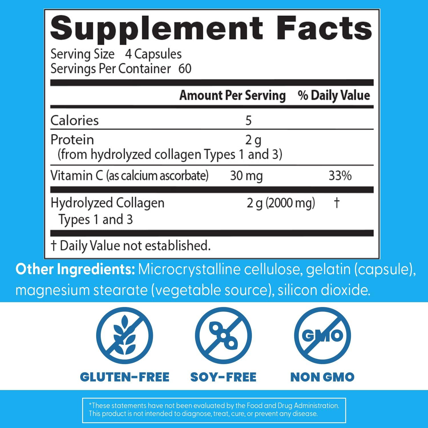 Doctor's BEST Doctor's Best Collagen Types 1 & 3 with Vitamin C, Non-GMO, Gluten Free, Soy Free, Supports Hair, Skin, Nails, Tendons & Bones, 500 mg, 240 Caps (DRB-00263)