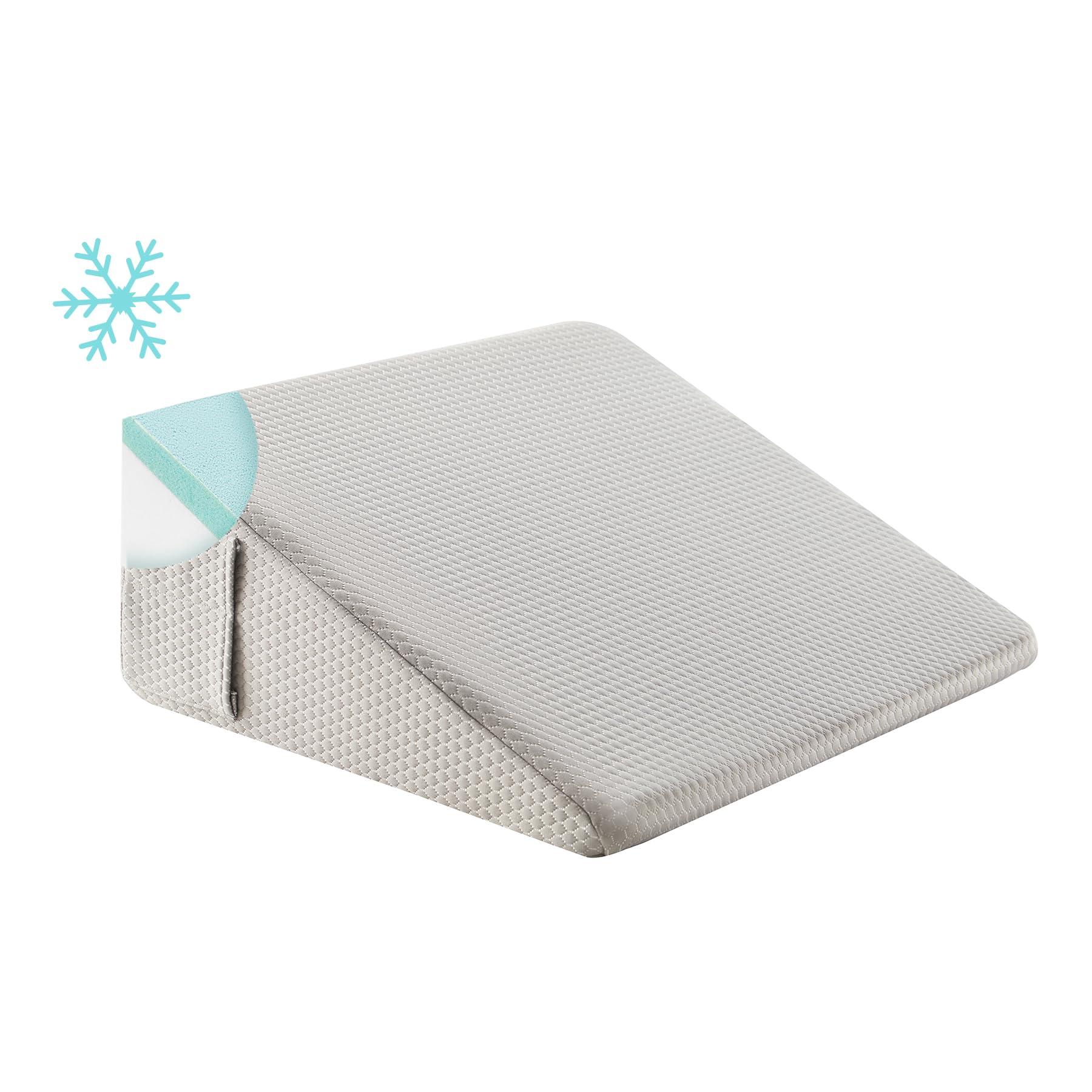 Bedluxe Bedluxe Wedge Pillow for Sleeping, 8 inch Elevated Support Bed Wedge Pillow, Breathable Triangle Pillow Wedge with Cooling Memory Foam Top - Removable Washable Cover, Grey