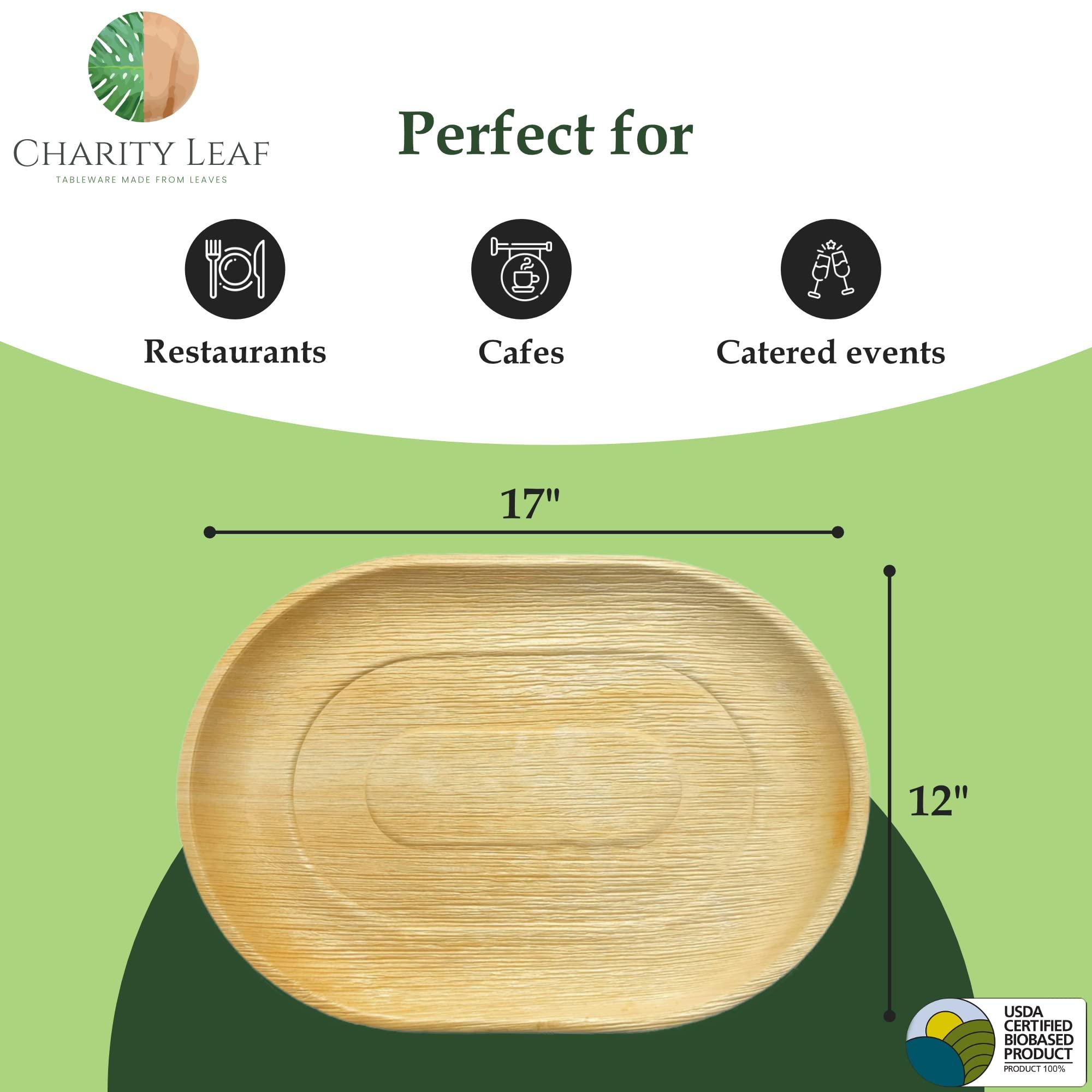 Charity Leaf Charity Leaf Disposable Palm Leaf 17\" x 12\" Trays (50 pieces) Bamboo Like Serving Platters, Disposable Boards, Eco-Friendly Dinnerware For Weddings, Catering, Events