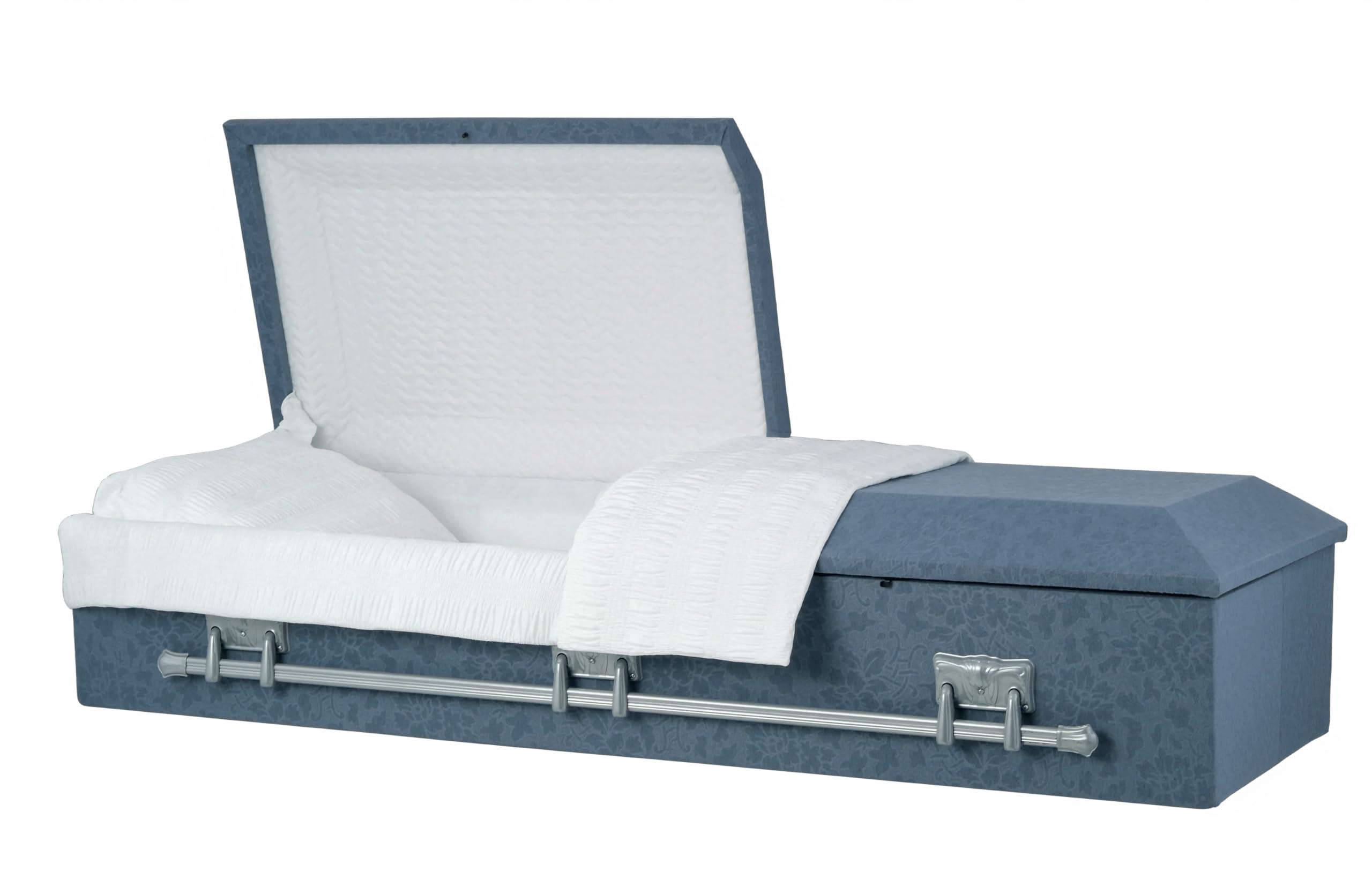 Titan Casket Titan Casket Cloth Covered Casket (Oversize) Handcrafted Large Funeral Casket -Slate Gray Exterior with White Crepe Interior