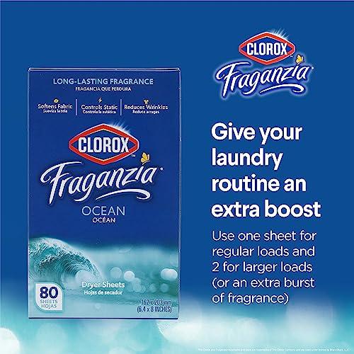 Clorox Clorox Fraganzia Dryer Sheets in Ocean Scent, 80 Count | Wrinkle-Reducing Fabric Softener Sheets | Best Laundry Dryer Sheets with Long-Lasting Ocean Scent