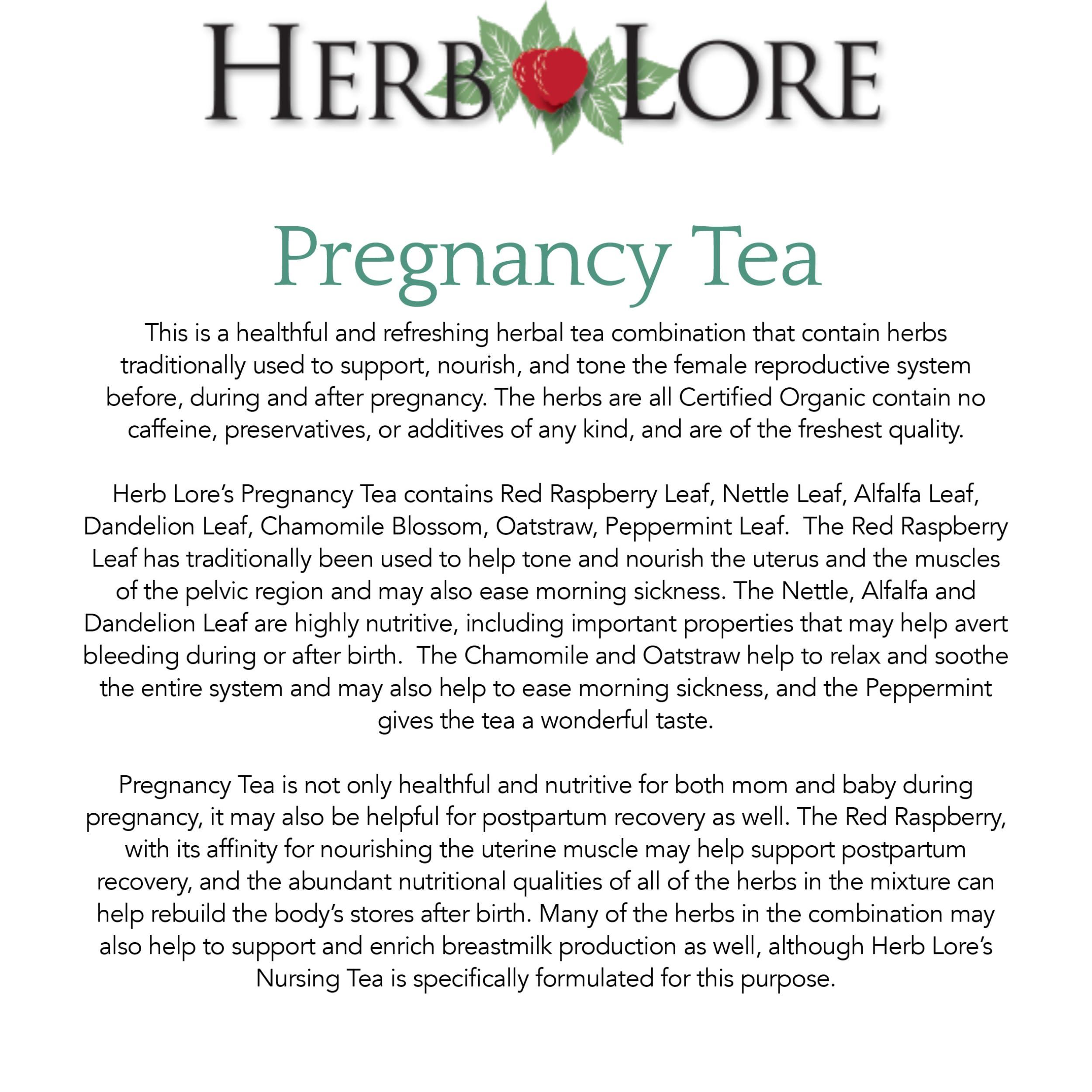 Herb Lore Herb Lore Organic Pregnancy Tea - 65 Servings - Loose Leaf Red Raspberry Leaf Tea for Pregnant Women - Pregnancy Safe Tea for First Trimester, Third Trimester Labor Prep & Postpartum Recovery