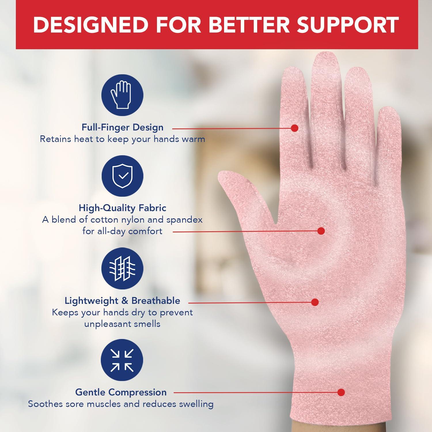 Dr. Arthritis Doctor Developed Arthritis Gloves - Full Finger Compression Gloves for Raynauds & Hand Pain - Compression Gloves for Arthritis for Women & Men, Carpal Tunnel Gloves With Doctor Handbook (M, Pink)