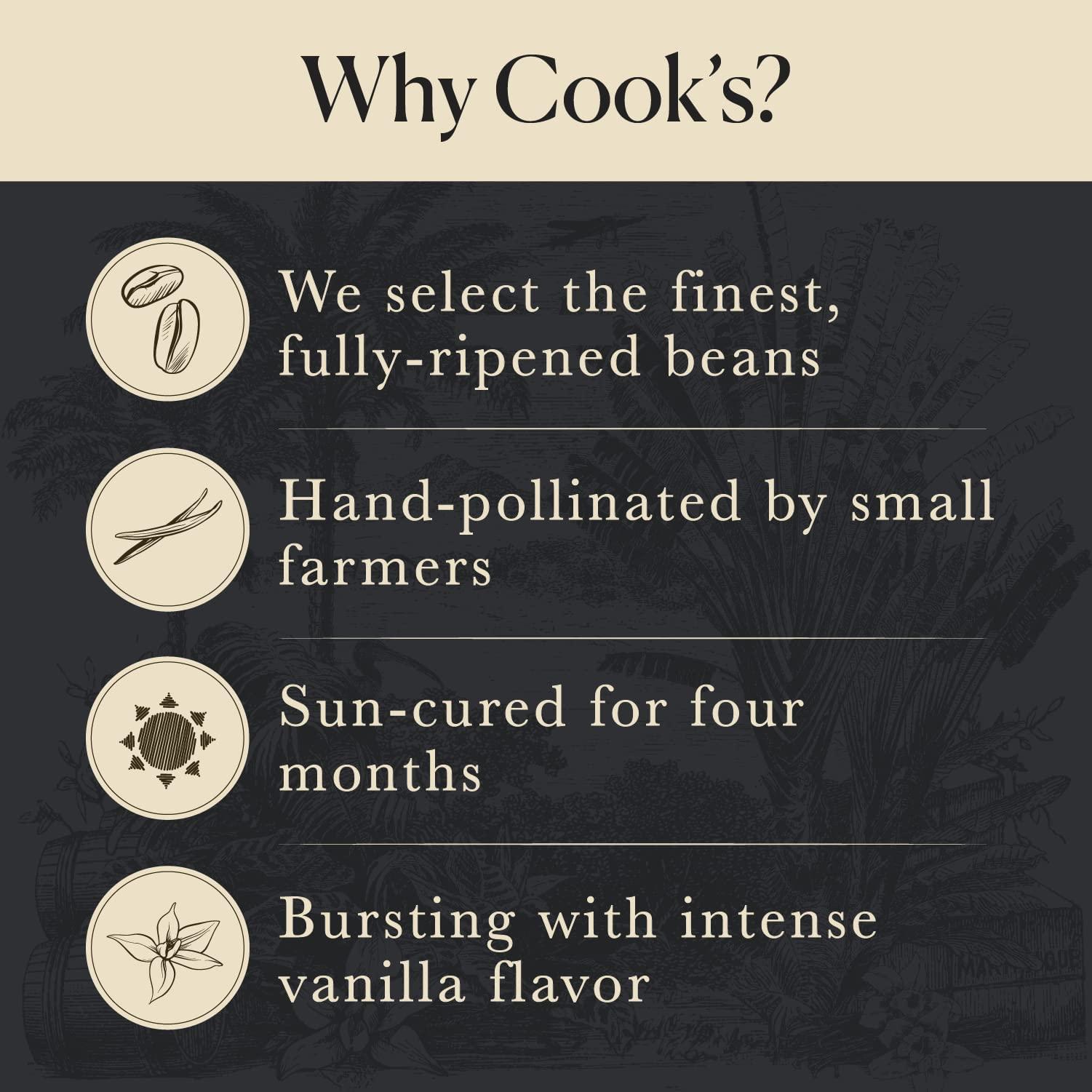COOK'S 10 Organic Madagascar Whole Vanilla Beans, Grade A Vanilla Pods, Premium Vanilla Beans for Making Extract & Baking - Cooks