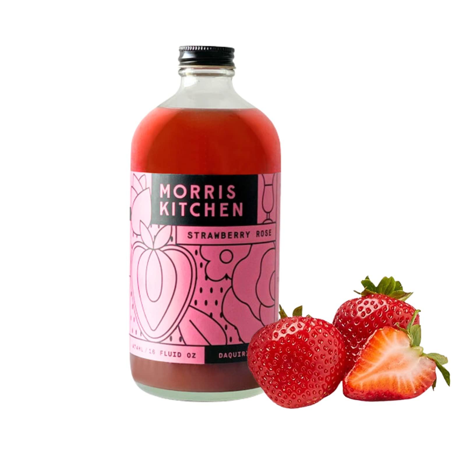 Morris Kitchen Morris Kitchen Stawberry Rose Cocktail Mixer - Flavored Artisanal Syrup Drink Mix, Mocktails Iced Beverages Icee Slushie Shaved Ice Snow Cone Cane Sugar Perfect With Vodka, Rum, Tequila, Seltzer 16 Oz