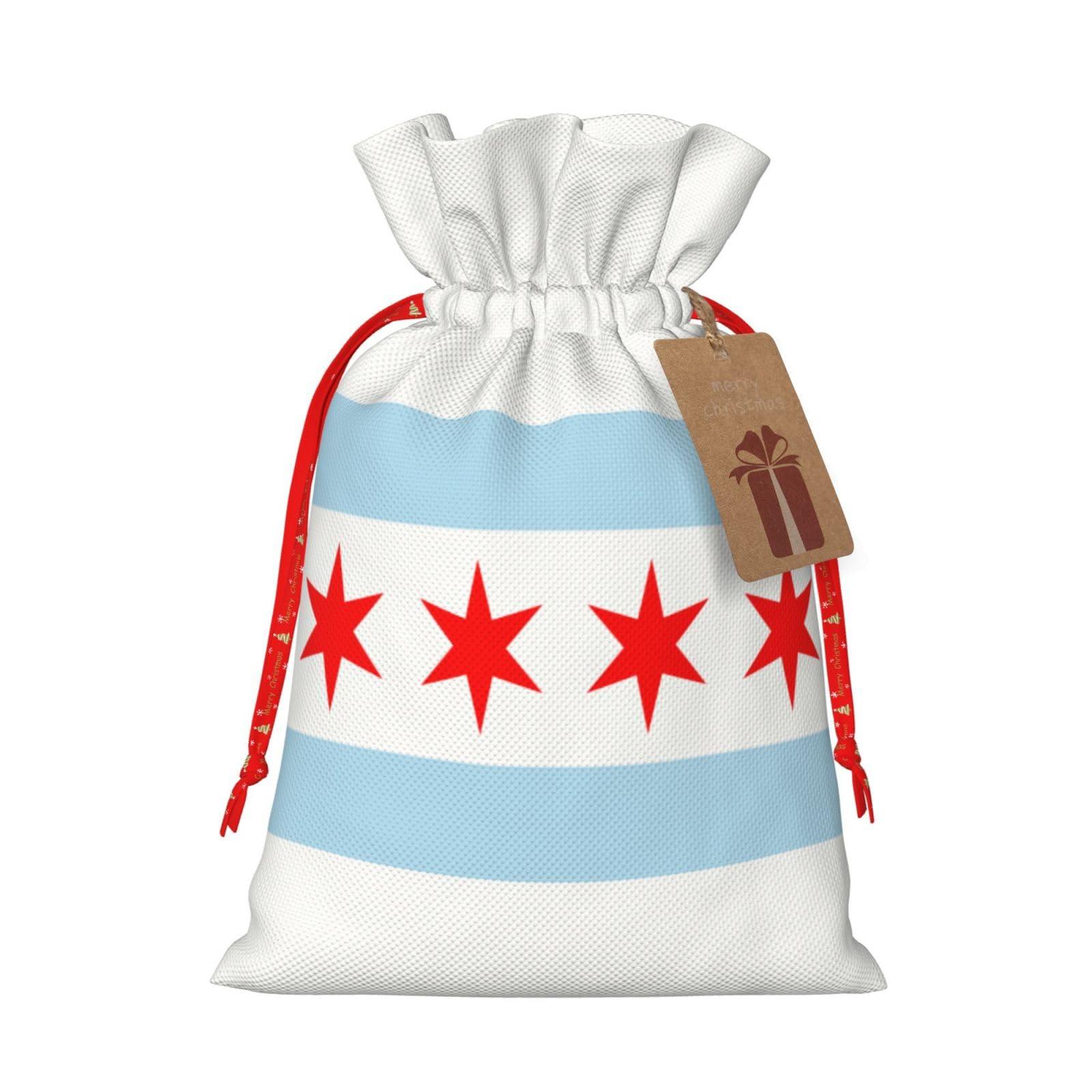 Generic Chicago Flag Christmas Gift Bags Holiday Gift Bags -Christmas Bags For Gifts For Christmas Party Decorations -Christmas Gift Wrap