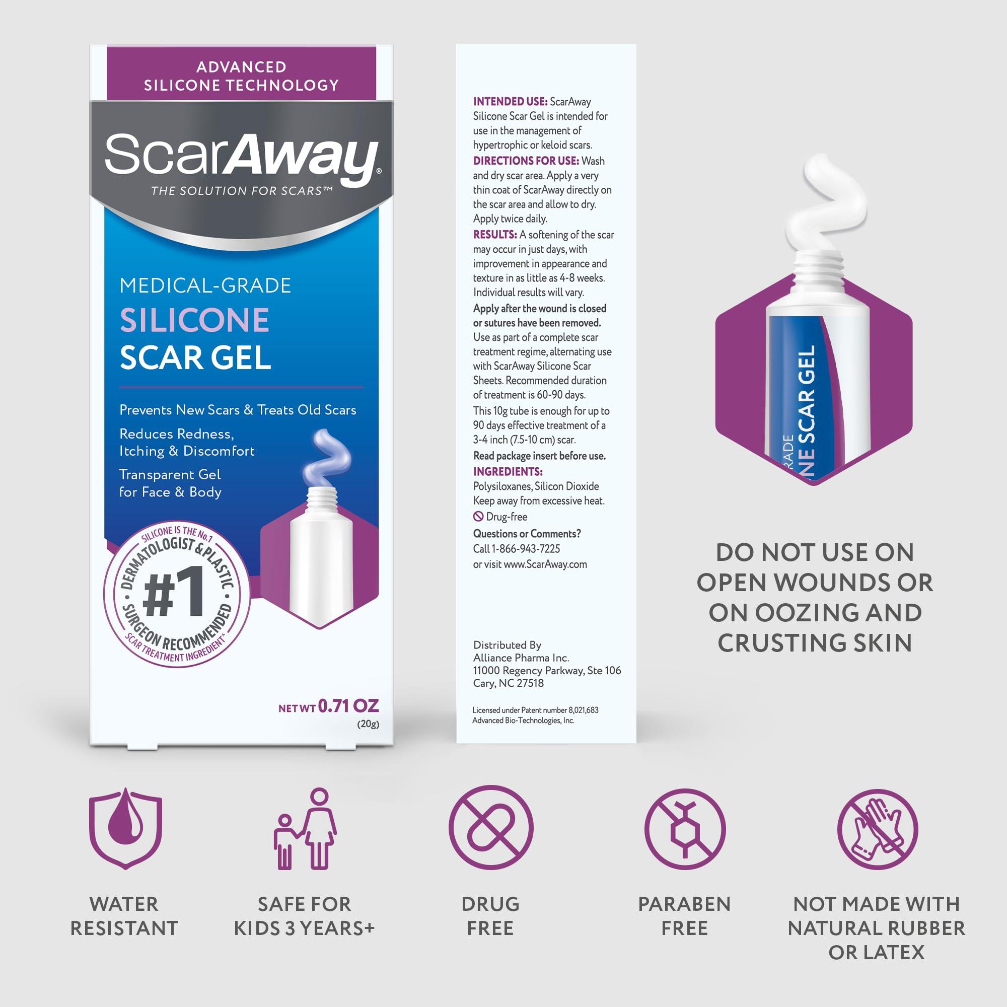 ScarAway ScarAway Silicone Scar Gel, Helps Improve Size, Color & Texture of Hypertrophic & Keloid Scars from Injury, Burns & Surgery, Water Resistant, 10g (0.35 Oz)
