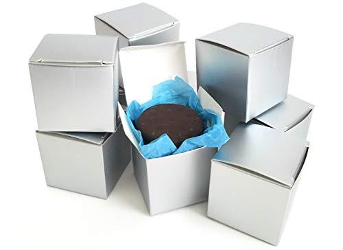 kelkaa Kelkaa Kraft Boxes - Gift Boxes with Lids, Silver Gift Candy Box Bulk, 72pcs 2x2x2” Small Party Favor Box for Wedding, Baby Shower, Bridal Shower Gift Party Supplies - Silver Metallic