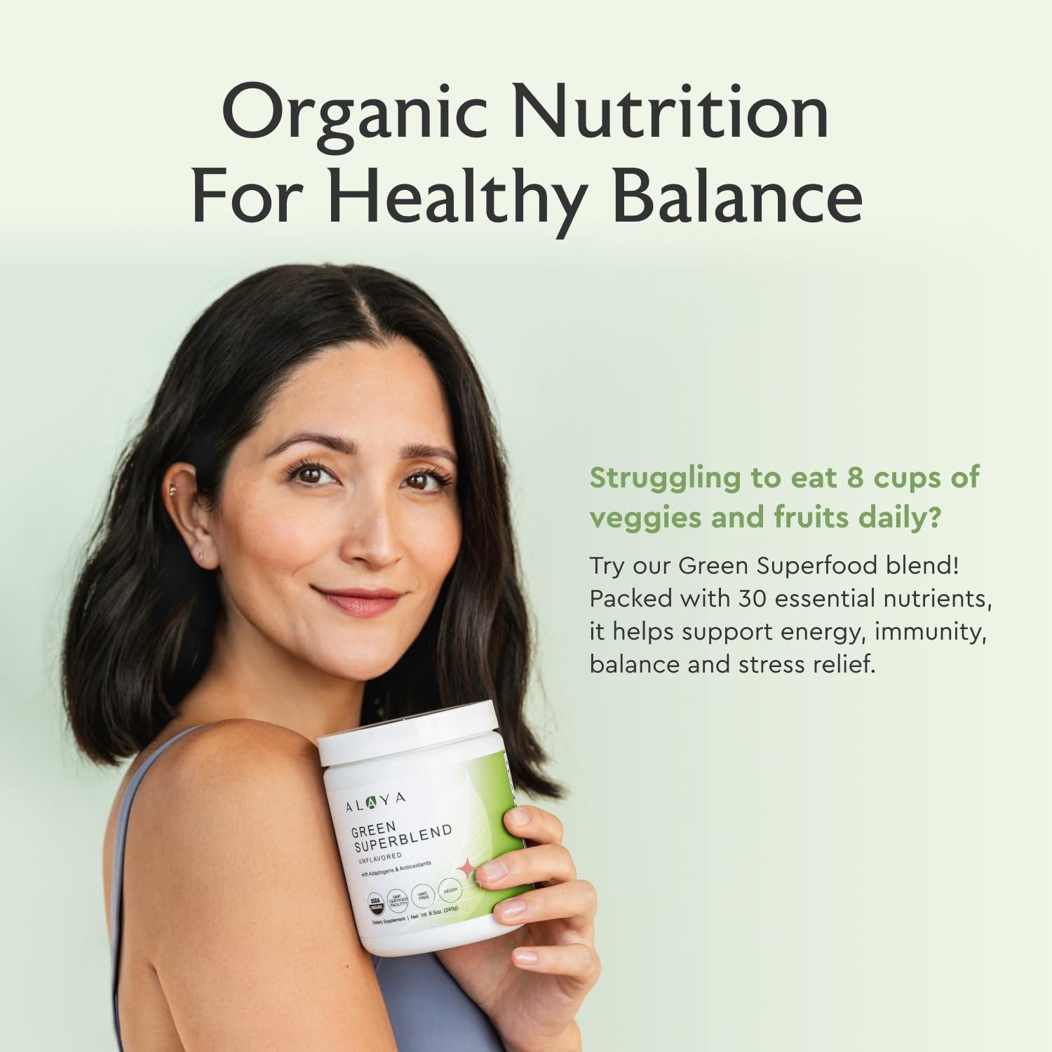 Alaya Naturals Alaya Organic Super Greens Powder - Premium Green Juice Superfood Supplement Powder - Adaptogens, Antioxidants & Probiotics Blend - USDA Organic, Non-GMO, Vegan - 30 Servings (Mixed Berry)
