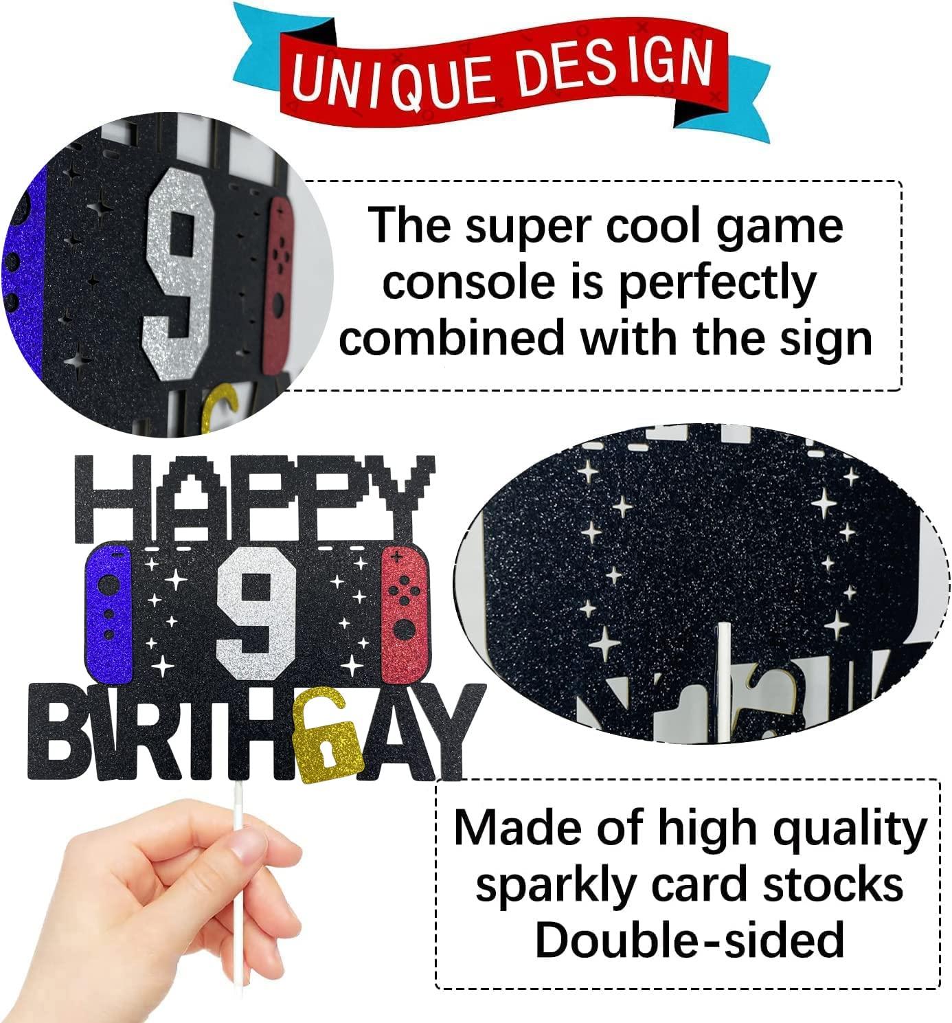 keonsatrz Happy 9th Birthday Video Game Cake Topper for Kids Boys Girls 9-Years-Old Birthday Party Decoration - Level 9th Birthday Cake Topper (happy 9th birthday)