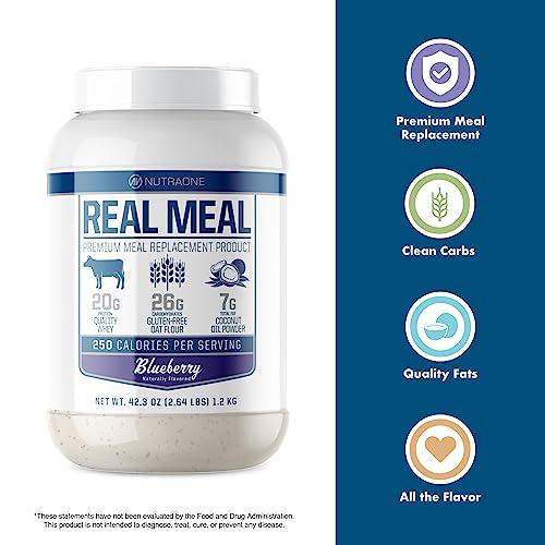 NutraOne Nutrition Real Meal by NutraOne - Perfect Meal Replacement Powder for Everyday Goals | Including Whey Protein, Coconut Oil, and Gluten-Free Oats* (Blueberry 2.6 lbs.)