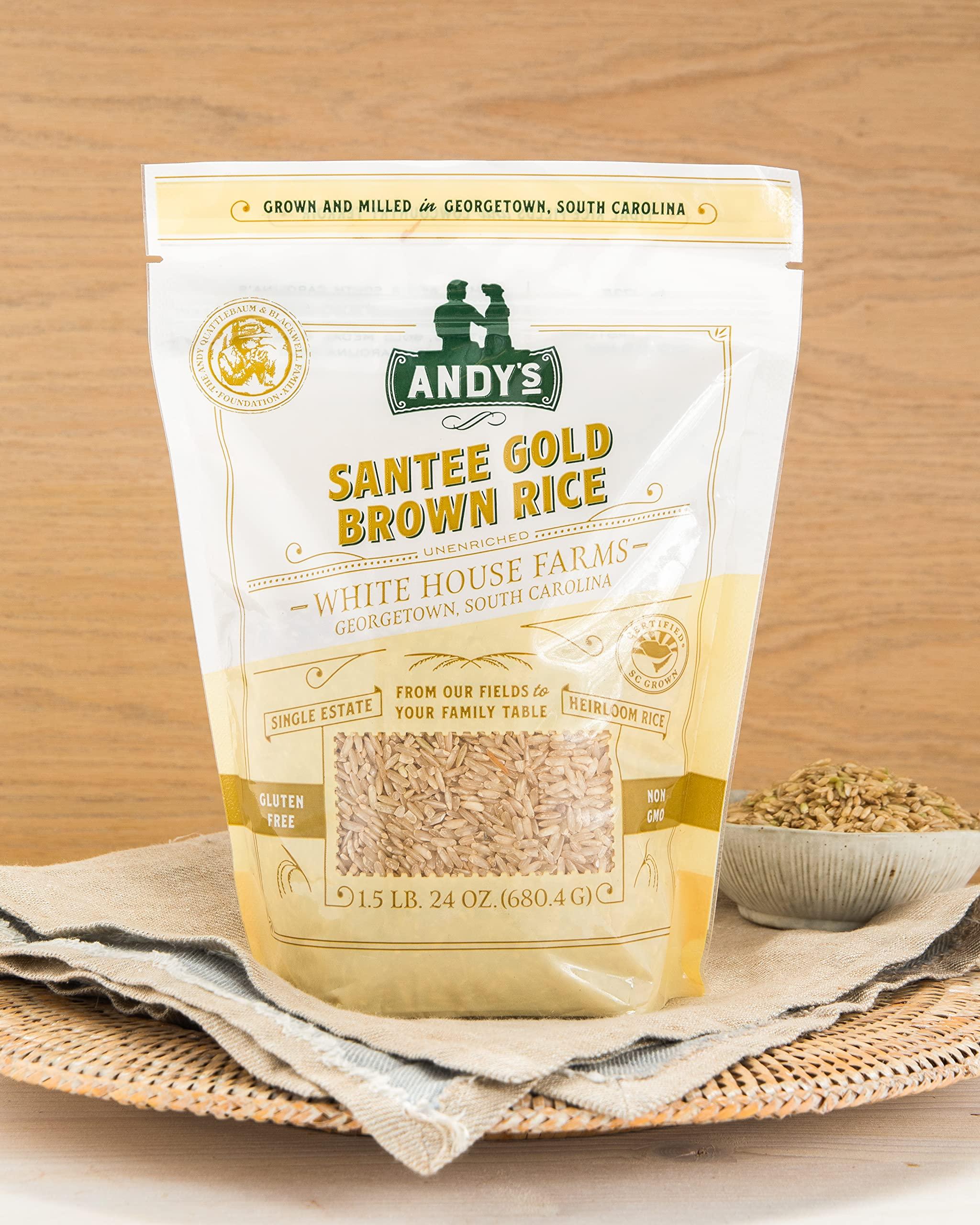 Andy's Andy’s Santee Gold Rice by White House Farms| Long Grain Brown Rice | Gluten Free & Non GMO | Sugar Free, Delicious Non-Aromatic | Harvested in The USA | 1 Pack | 24 Oz (1.5lb)