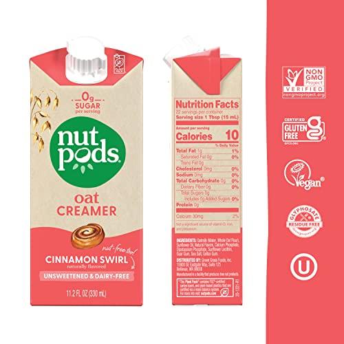 nutpods nutpods Oat Cinnamon Swirl Coffee Creamer - Unsweetened Oat Milk Creamer - Nut-Free Non Dairy Creamer - Keto, Gluten Free, Non-GMO, Vegan, Sugar Free, Kosher (12-Pack)
