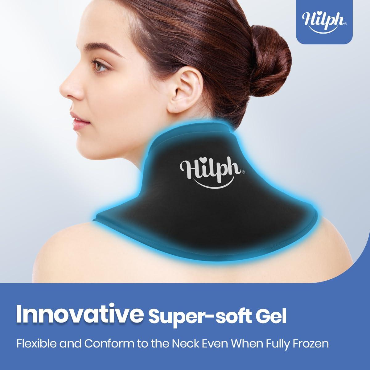 Hilph Hilph Cervical Neck Gel Ice Pack Wrap for Super Snug Fit, Flexible & Comfortable Reusable Hot Cold Therapy for Chronic Neck Pain, Neck Pressure, Sport Injuries, Neck Cervical Surgery (Black)