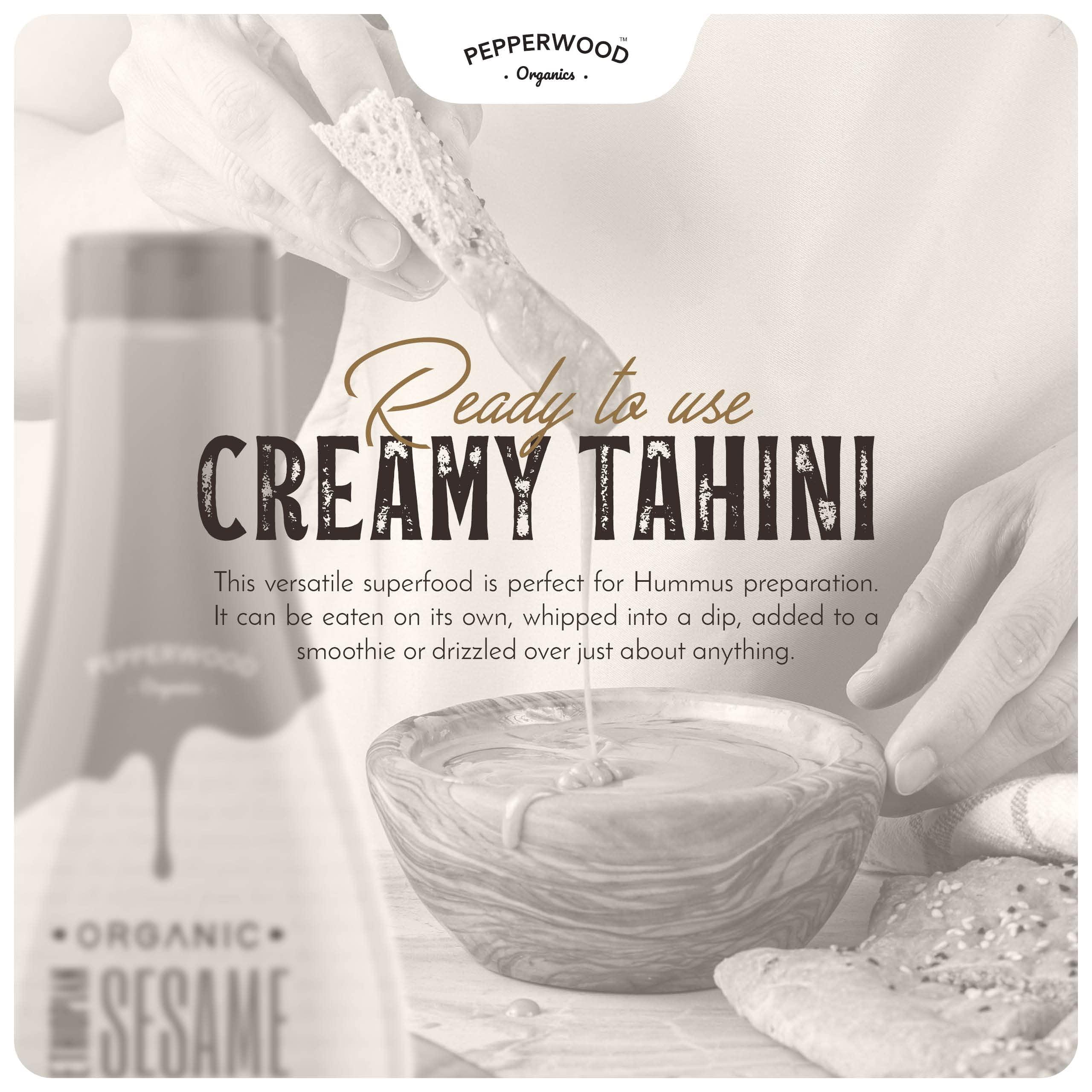 Pepperwood Organics Organic Ethiopian Sesame Tahini - Squeezable Creamy & Ready Tahini Paste 12.3 Ounce (2-Pack) - Hulled, Unsalted, Non-GMO, Gluten-Free, Peanut-Free, by Pepperwood Organics