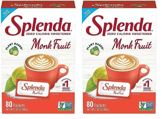 SPLENDA SPLENDA Monk Fruit Zero Calorie Plant Based Sweetener Substitute, Keto Sugar Alternative (80 Count) (Pack of 2)