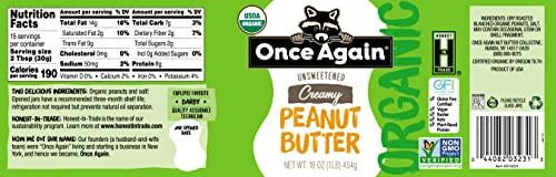 Once Again Once Again Organic Creamy Peanut Butter, 16oz - Lightly Salted, Unsweetened - USDA Organic, Gluten Free Certified, Vegan, Kosher - Glass Jar - Case of 6