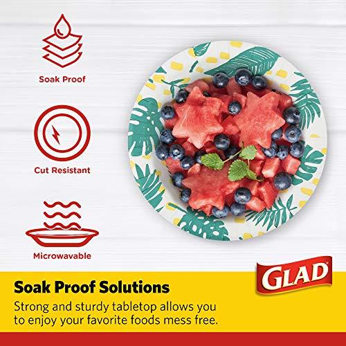 Glad Glad Disposable Heavy Duty Cut Resistant Microwave Safe Paper Bowls with Palm Leaves Design for Hot Soup and Ice Cream for Everyday Use, 16 Oz, 50 Count