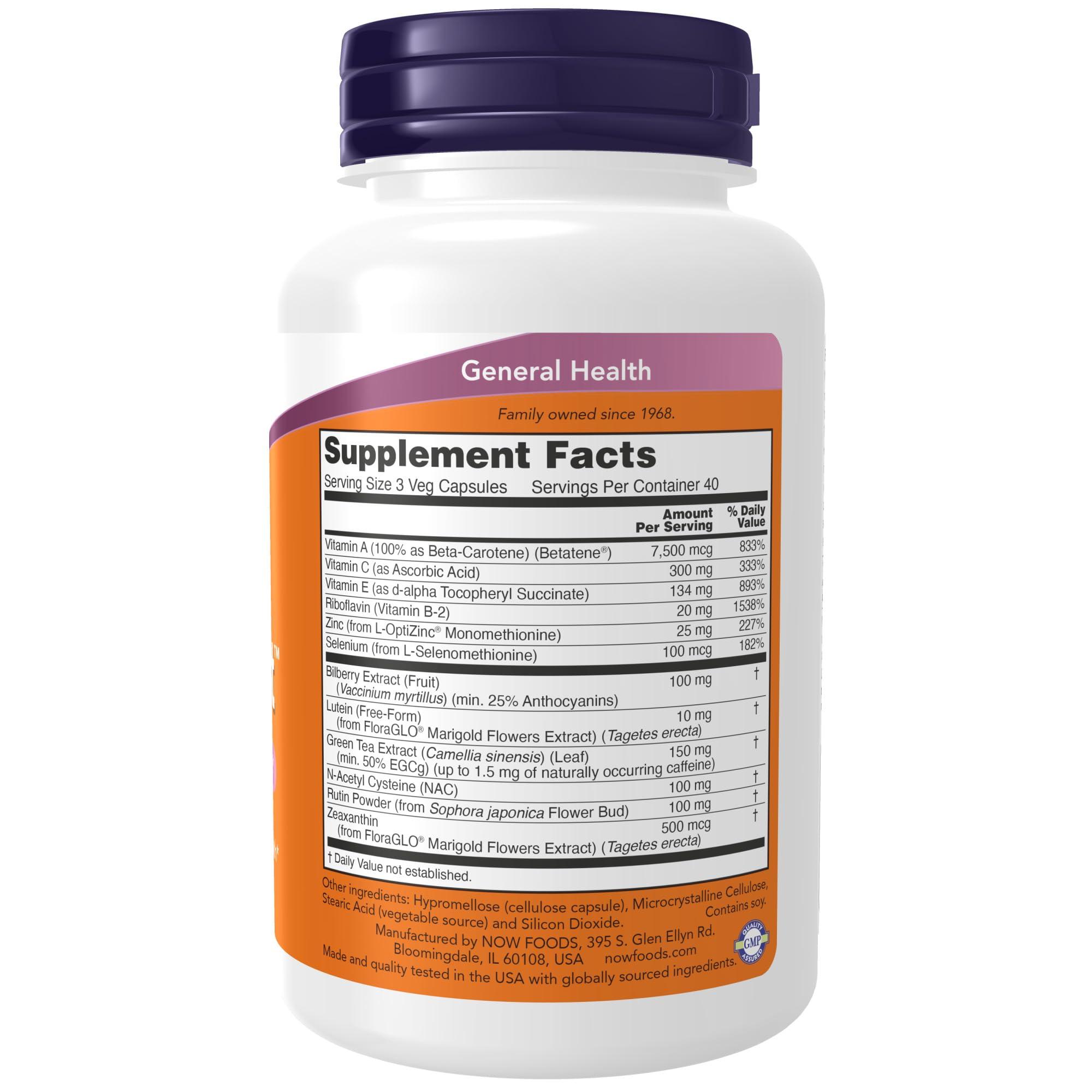 NOW NOW Foods Supplements, Ocu Support with FloraGLO Lutein, plus Vitamins A, C and E, 120 Veg Capsules