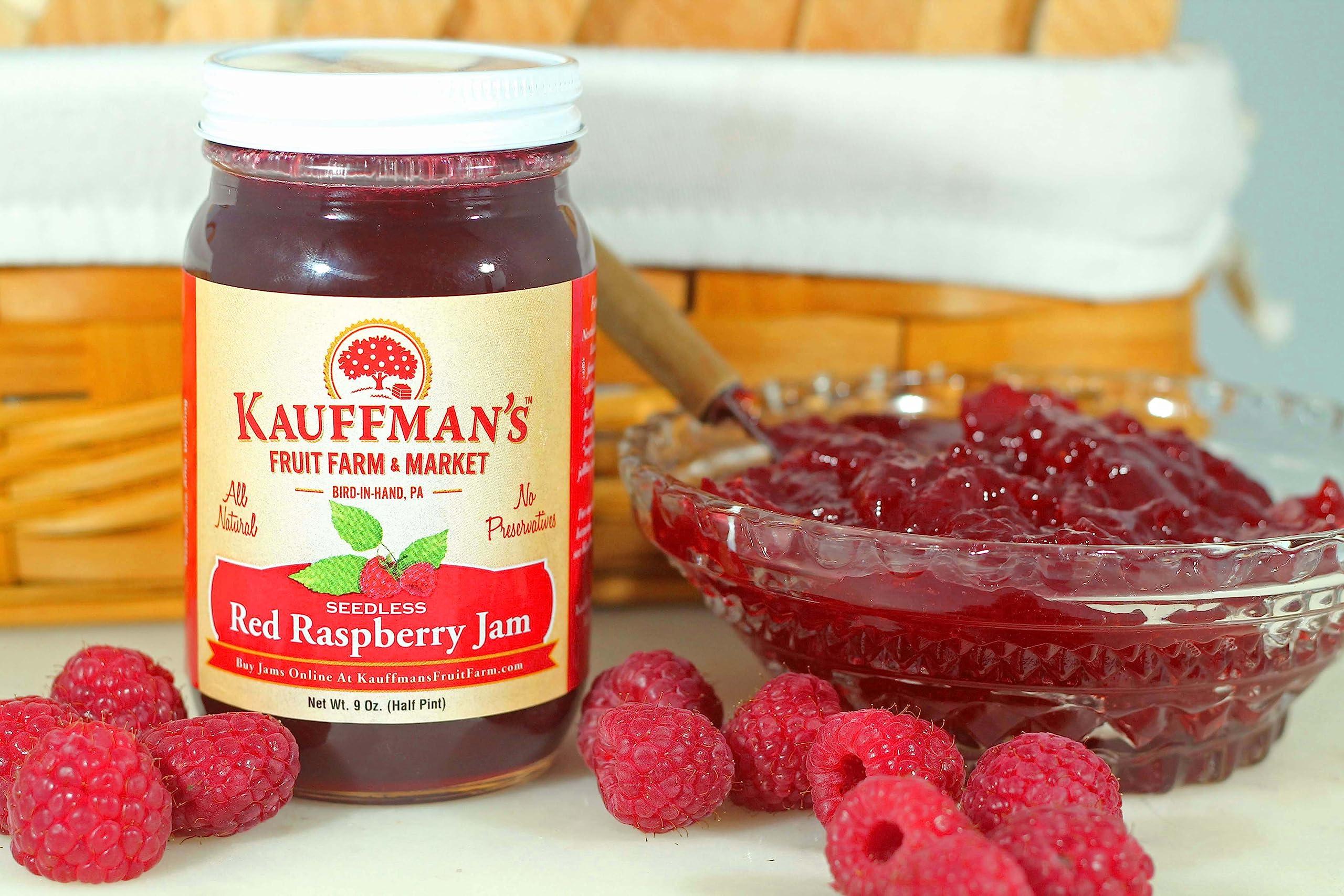 Kauffman's Fruit Farm Kauffman Orchards Seedless Red Raspberry Jam, All Natural, No Preservatives, 9 Oz. (Pack of 1)
