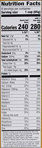 Raisin Nut Bran Raisin Nut Bran Cereal, High Fiber Cereal Made with Whole Grain, 20.8 oz (Pack of 4)