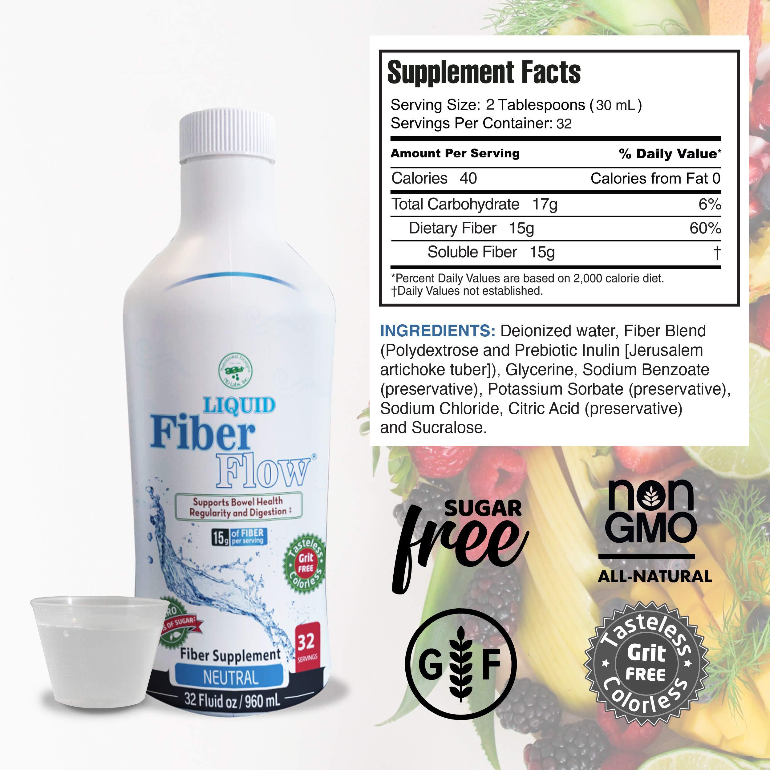 NUTRITIONAL DESIGNS ND LABS, INC SINCE 1986 Nutritional Designs Liquid Fiber Flow Sugar-Free Prebiotic Inulin Fiber Supplement, All Natural Bowel Regularity Drink for Healthy Intestinal Balance, 100 Packets
