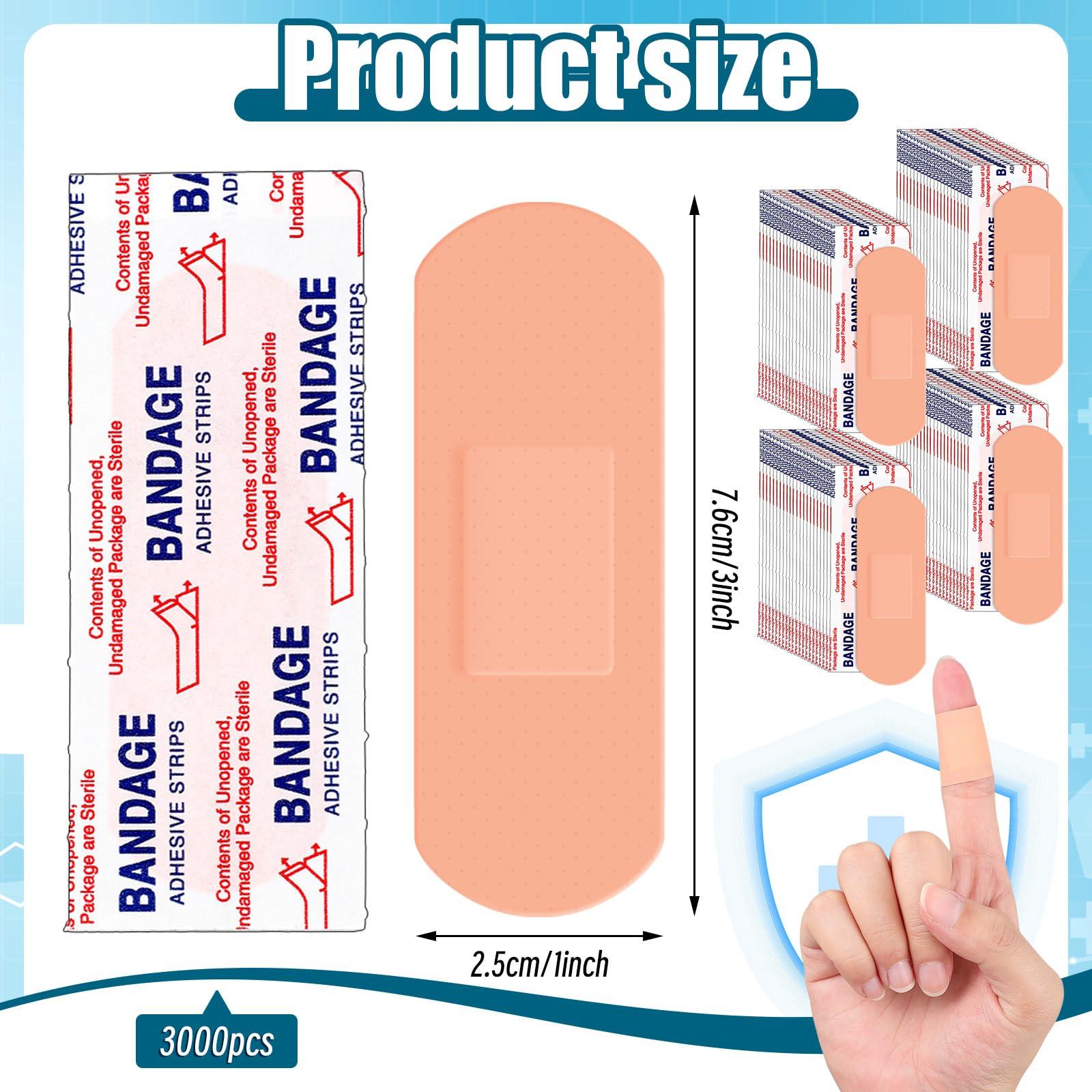 Timgle Timgle 3000 Pcs 1\" x 3\" Adhesive Bandages Bulk Breathable Adhesive Bandages Waterproof Bandages for Homeless Care Supplies Donation Sensitive Skin Nurses Businesses Travel First Aid Kits